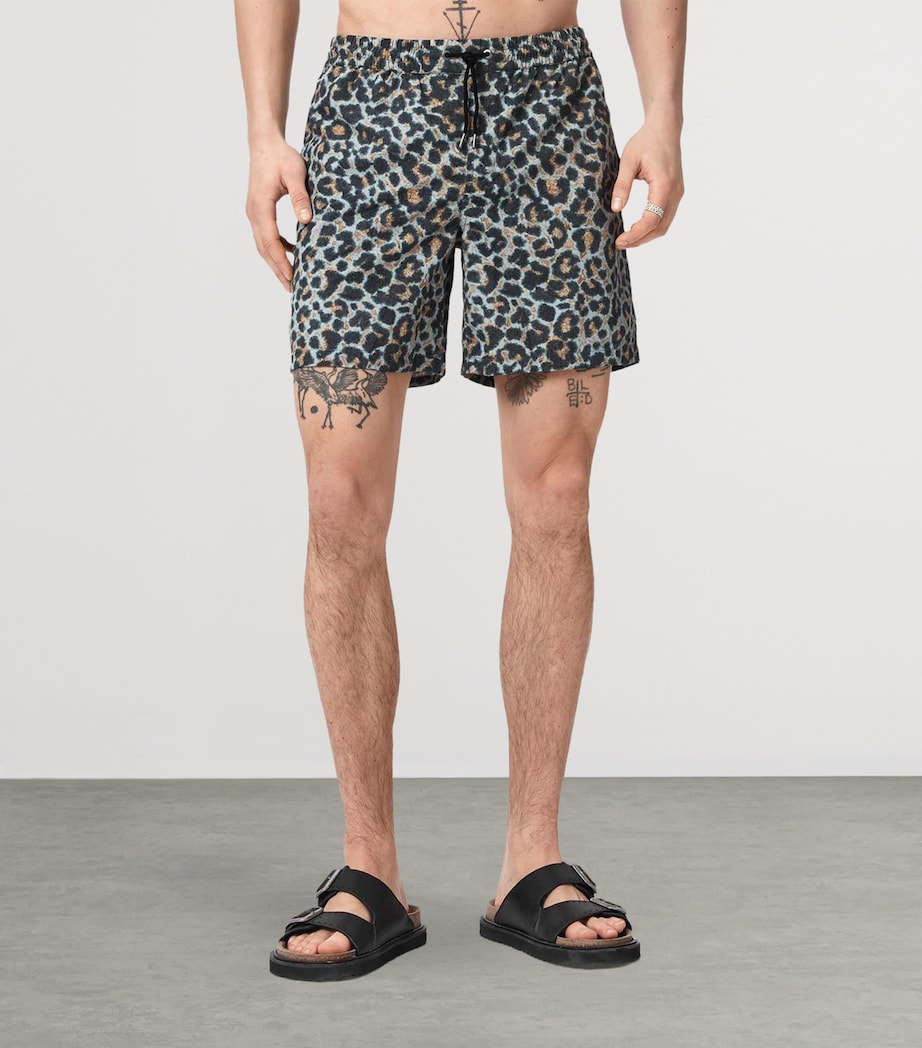 AllSaints Mens Leopard Print Silesia Swim Shorts Clouded Grey Image 3