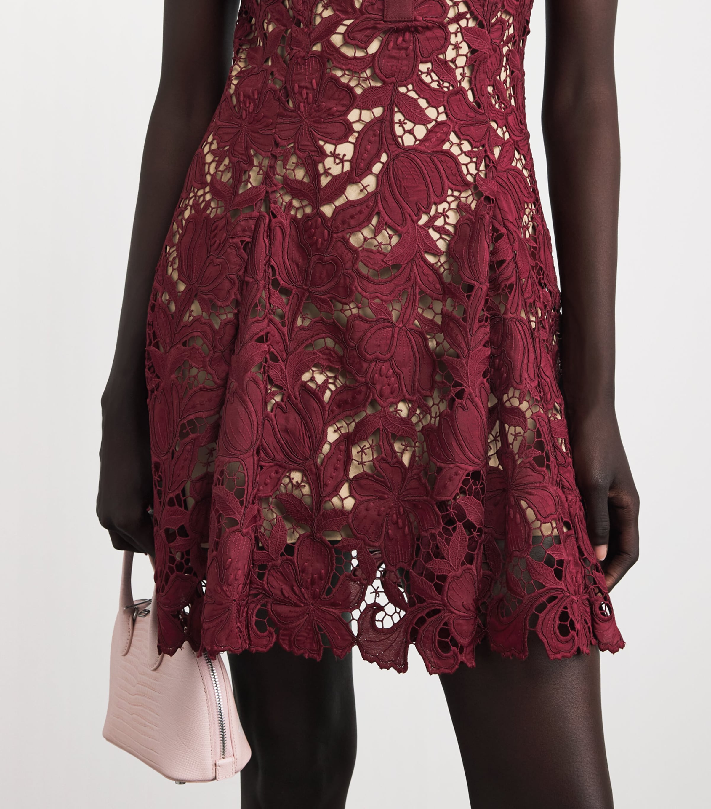 Self-Portrait Womens Lace Floral Mini Dress Burgundy Image 3
