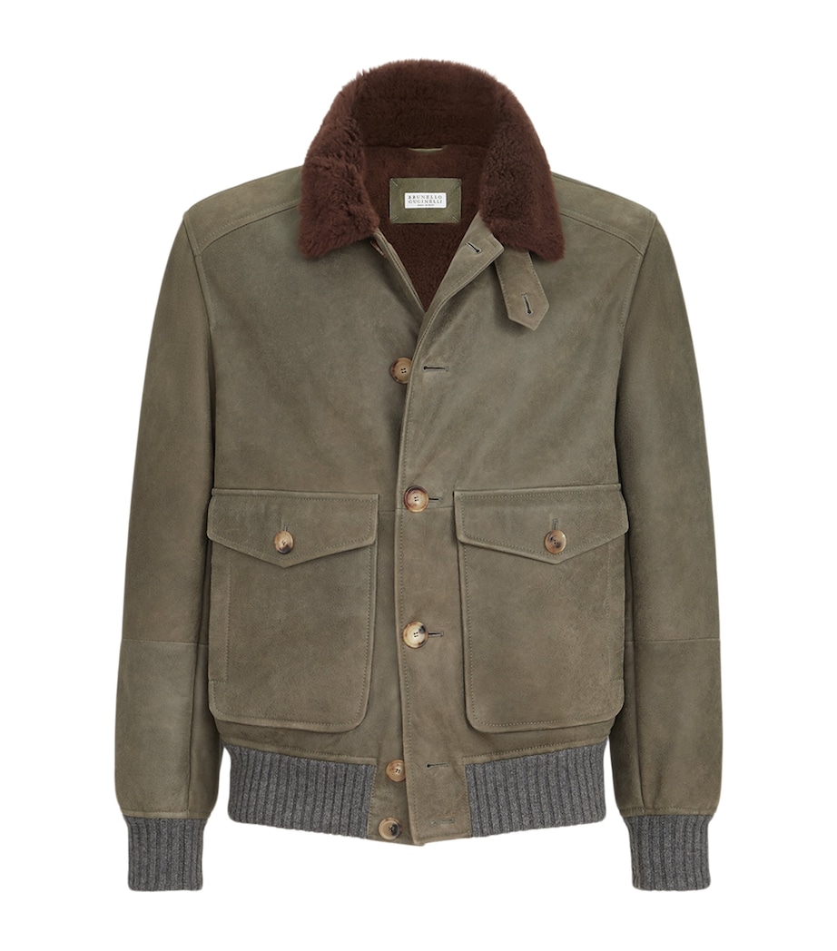 Brunello Cucinelli Mens Leather Shearling-Trim Jacket Image 1