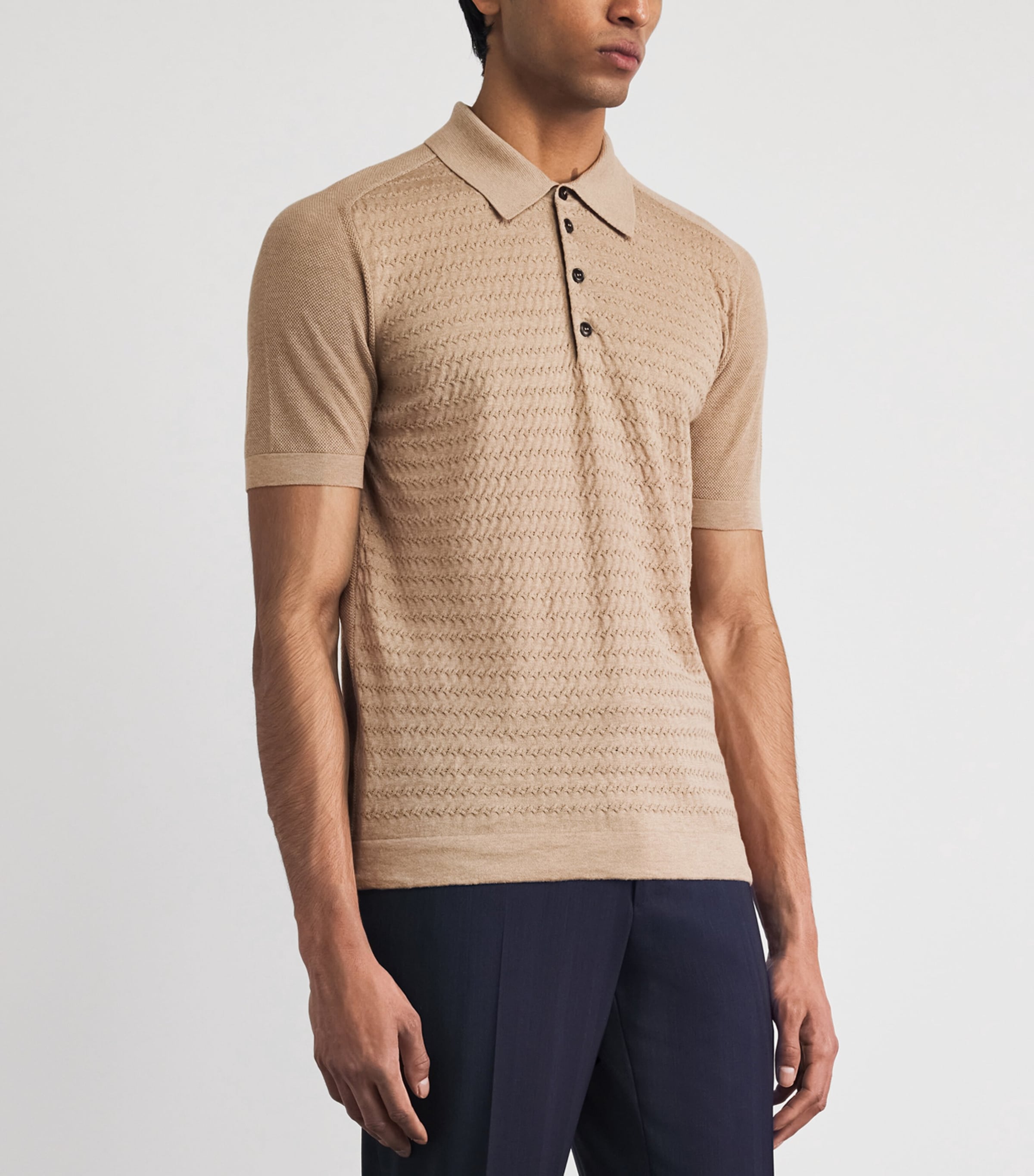 Pal Zileri Mens Cotton Cross-Stitch Polo Shirt Light Brown Image 4