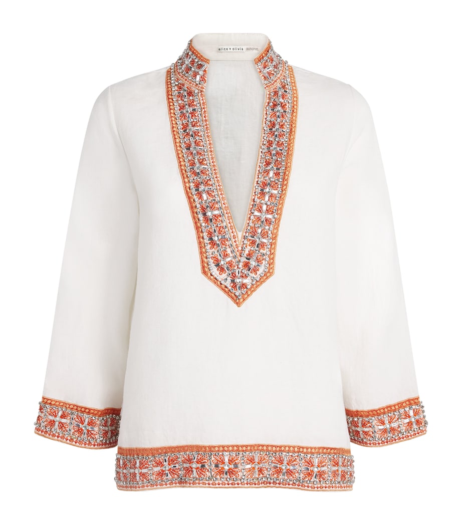 Alice+Olivia Womens Linen Embellished Eleonora Tunic Oatmeal Melange/mlti Image 1