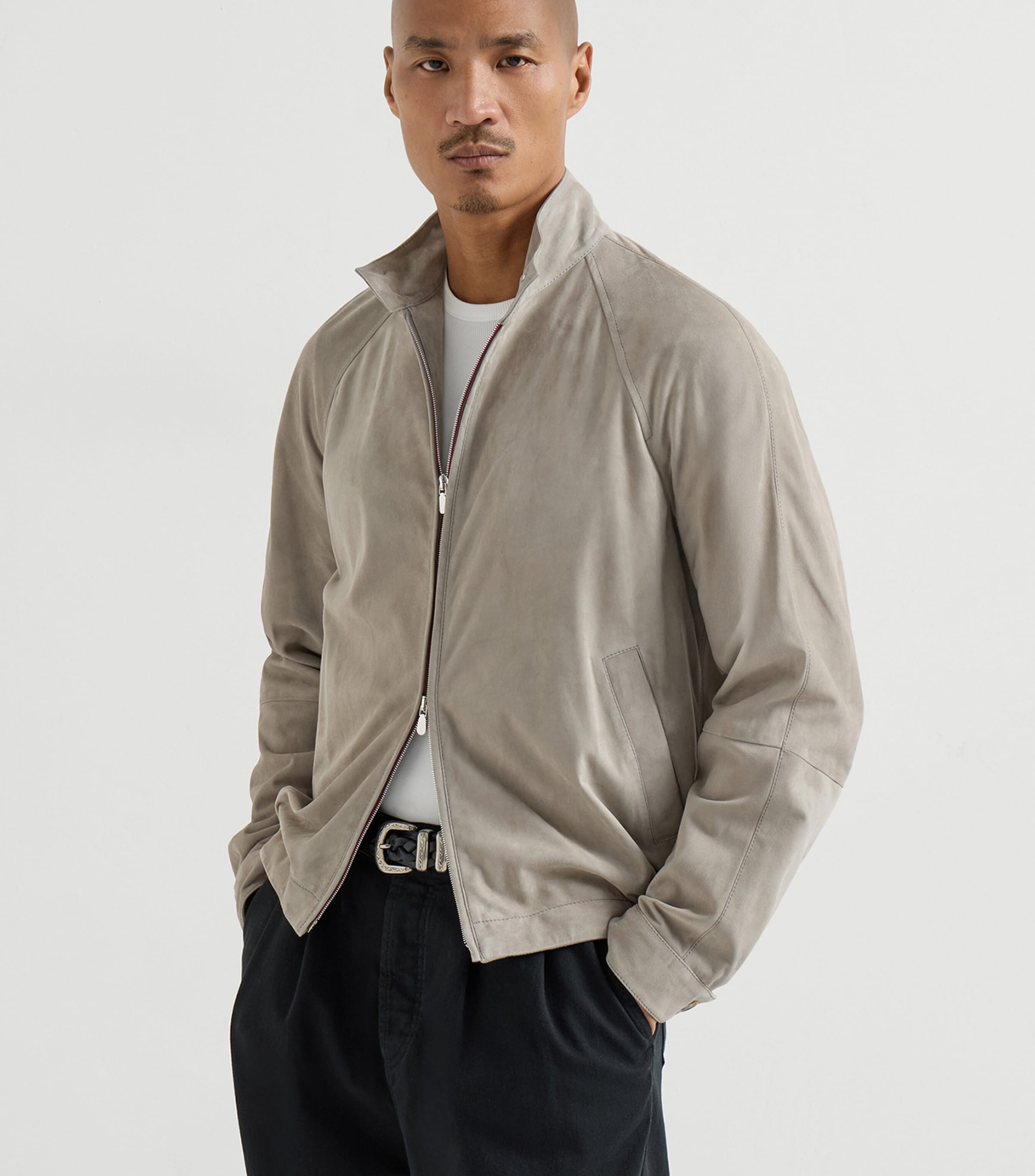 Brunello Cucinelli Mens Suede Two-Way Zip Jacket Image 3