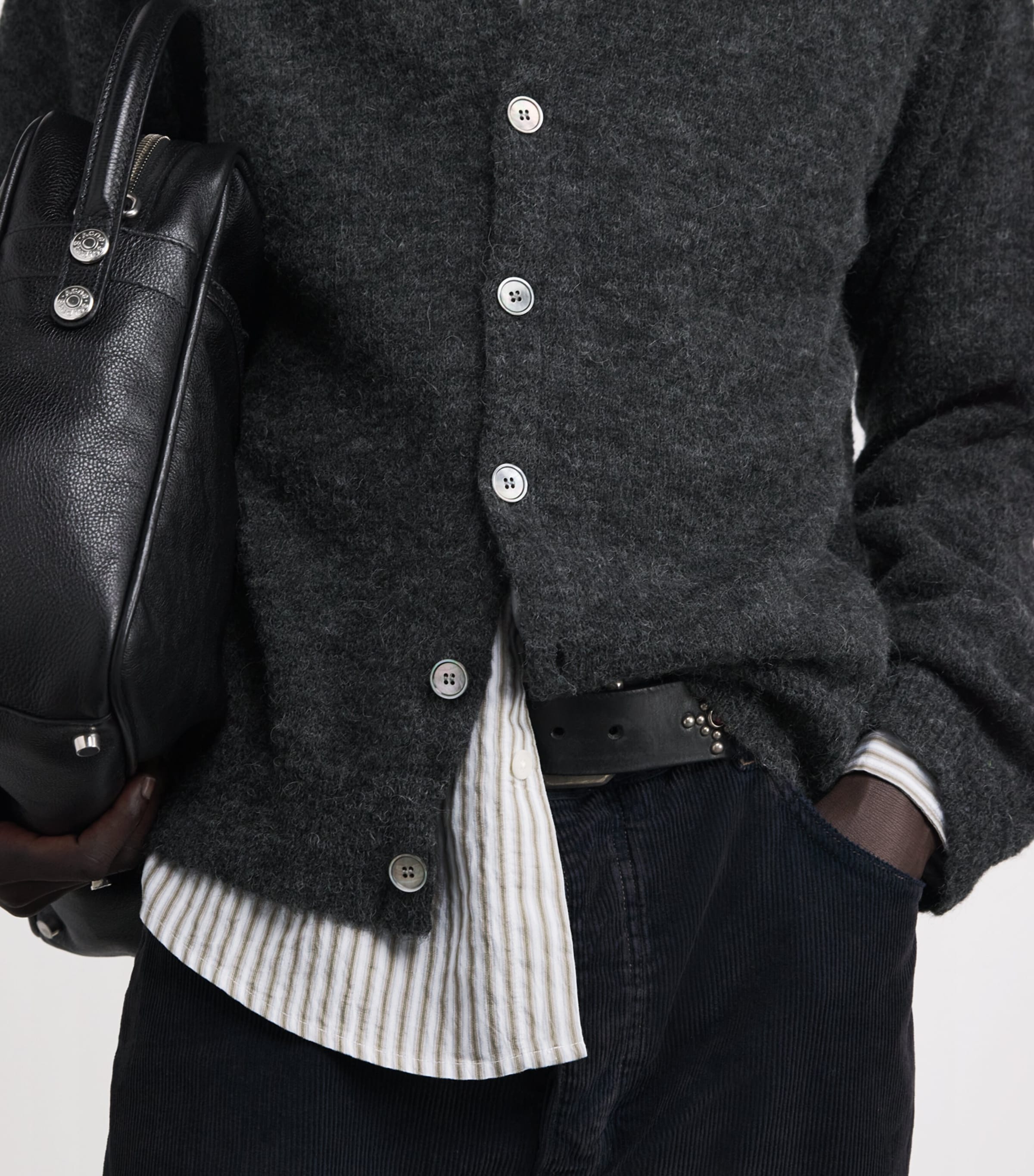 Alpaca-Blend Evening Polo Cardigan CHARCOAL MELANGE Image 6