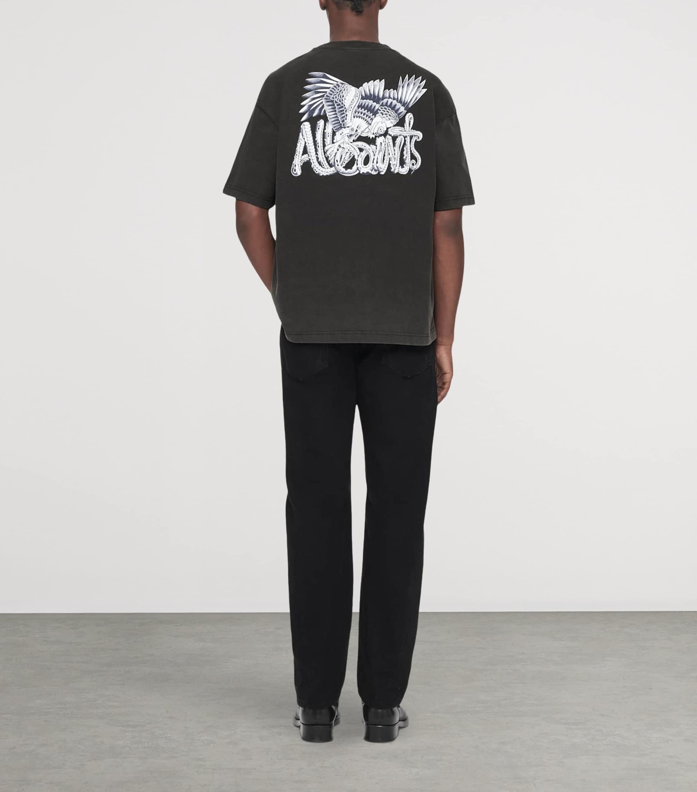 AllSaints Mens Organic Cotton Battles T-Shirt Washed Black Image 7
