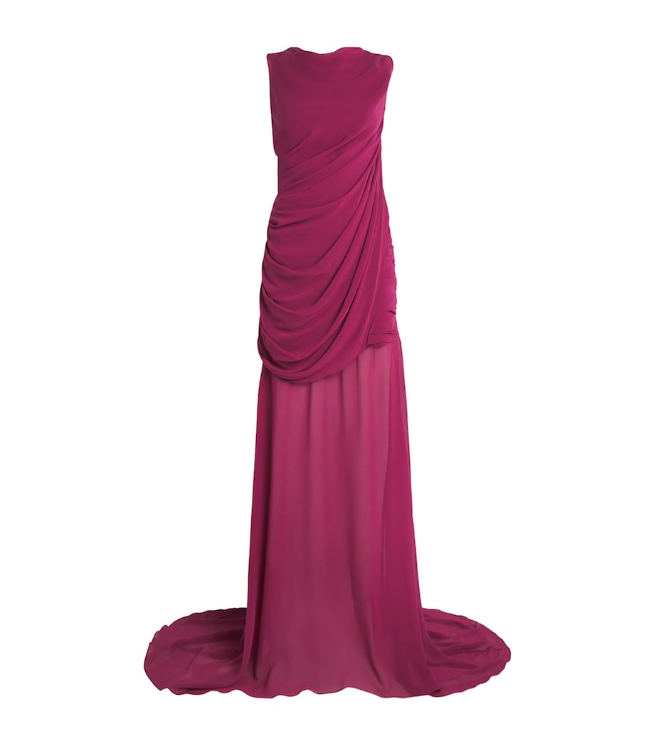 Silk-Blend Crepe Ombre Gown MAROON Image 1