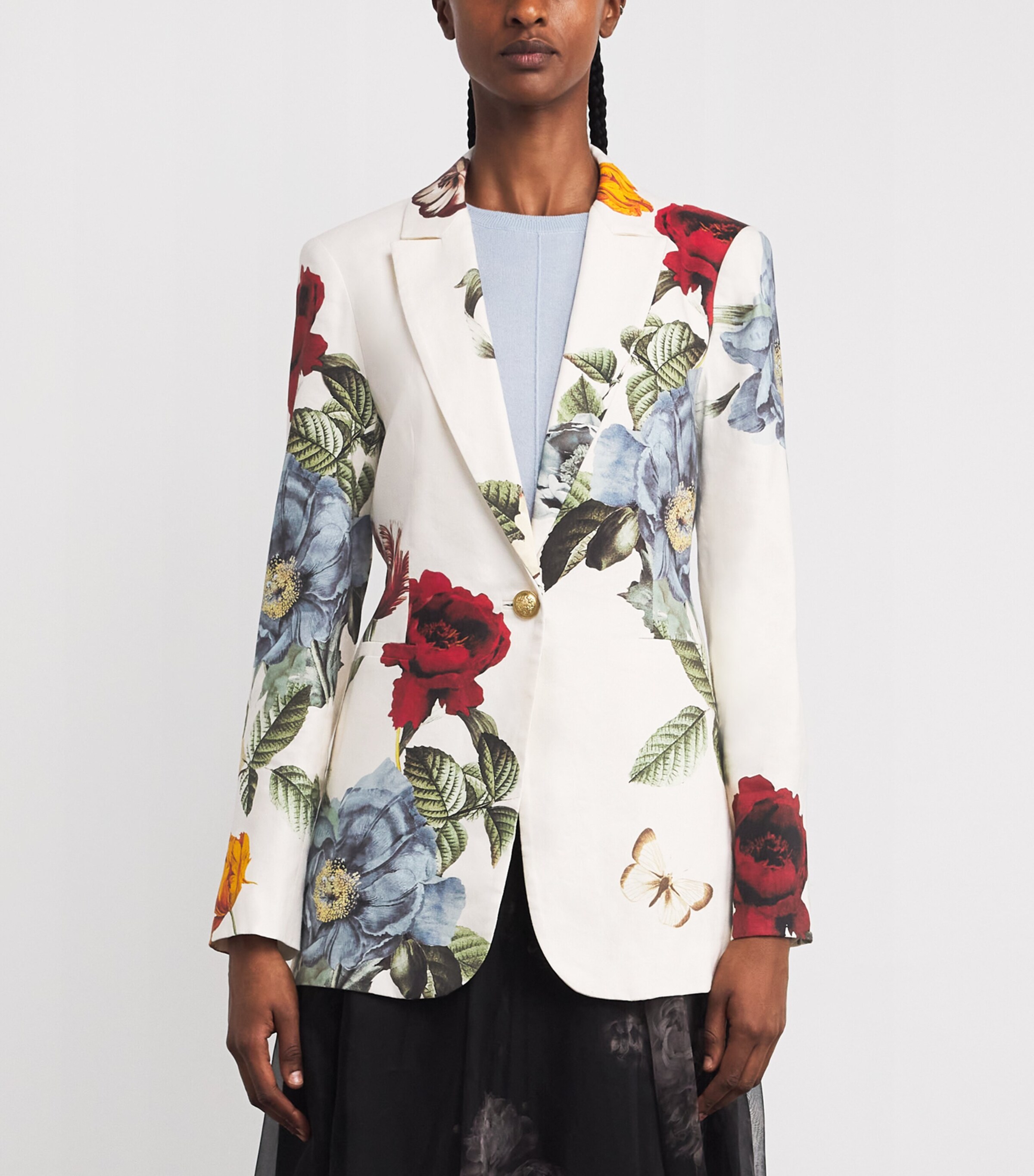 Alice+Olivia Womens Linen-Blend Floral Breann Blazer Provnce Flrl Lg Image 3