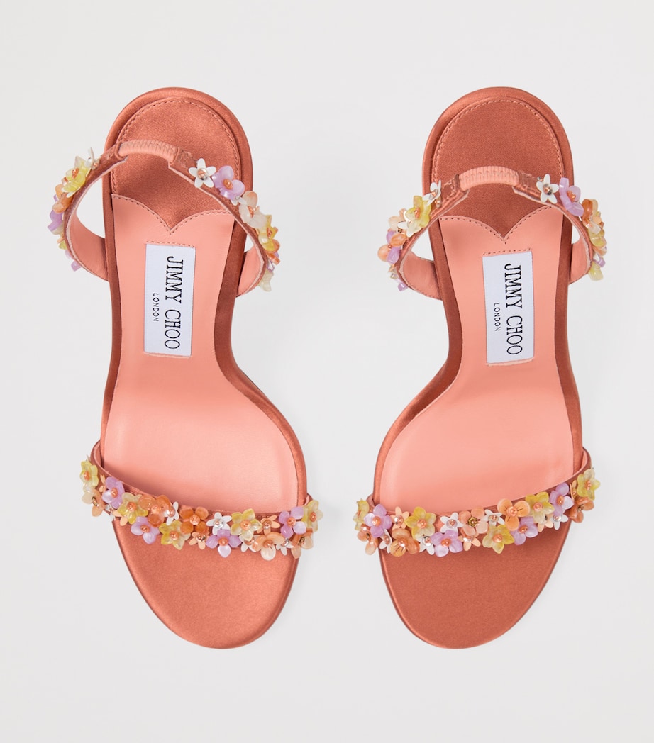 Jimmy Choo Jenn 100 Floral-Embellished Satin Heeled Sandals Grapefruit/multi Image 5