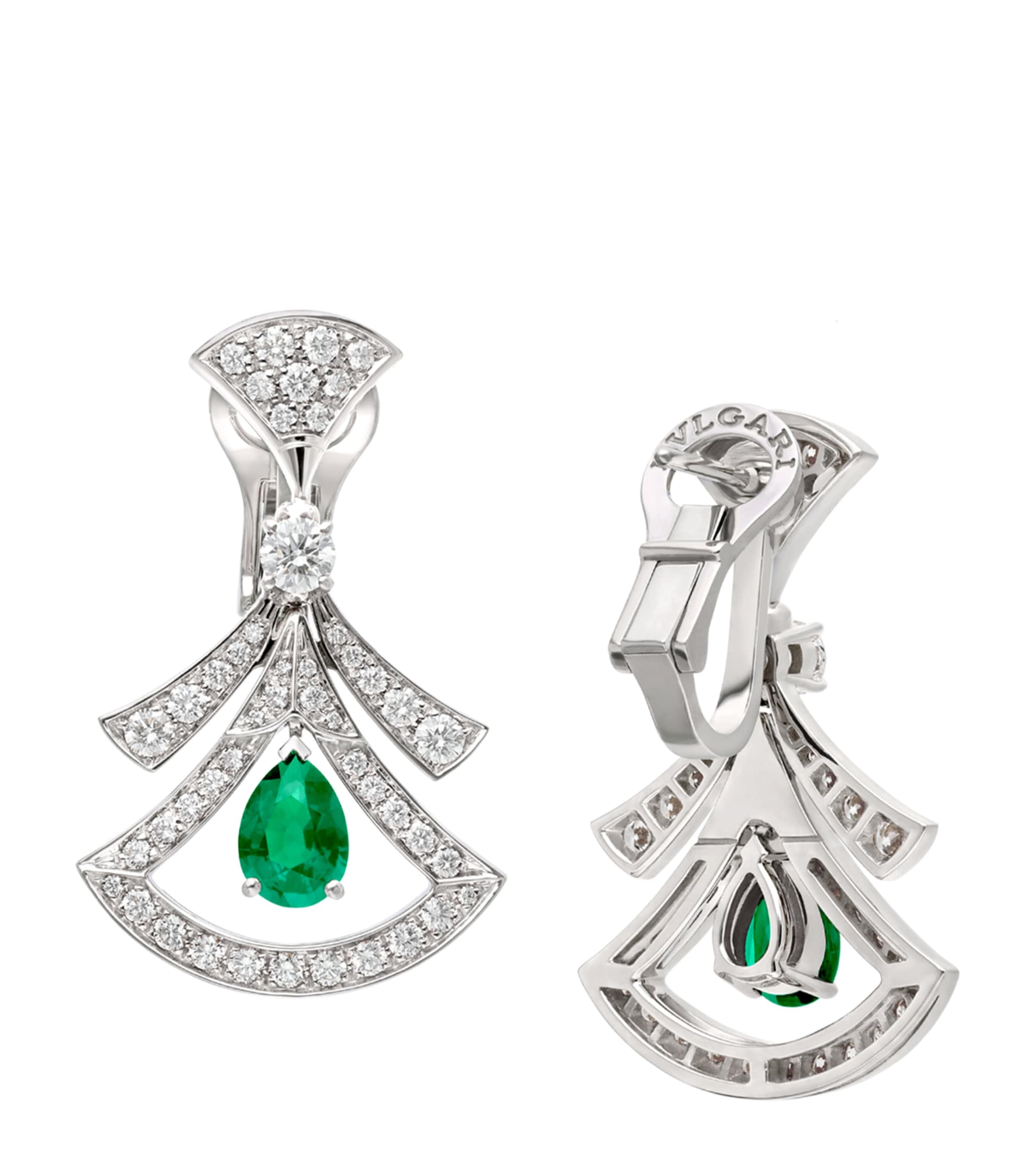 Bvlgari White Gold, Diamond and Emerald Divas’ Dream Openwork Earrings White Gold Image 3