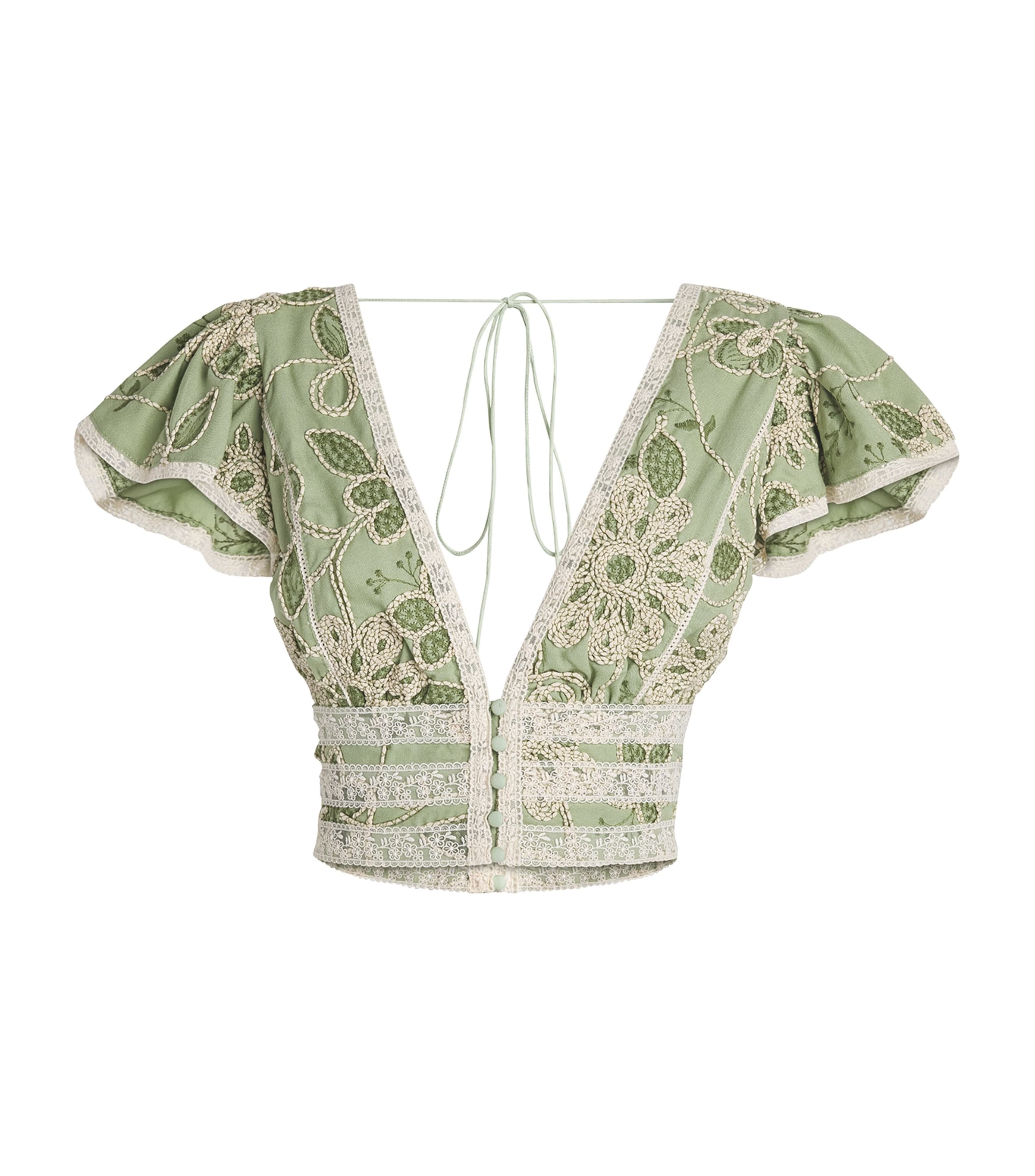 Alice+Olivia Womens Embroidered Keeley Blouse Green Lily/oatmeal Image 1
