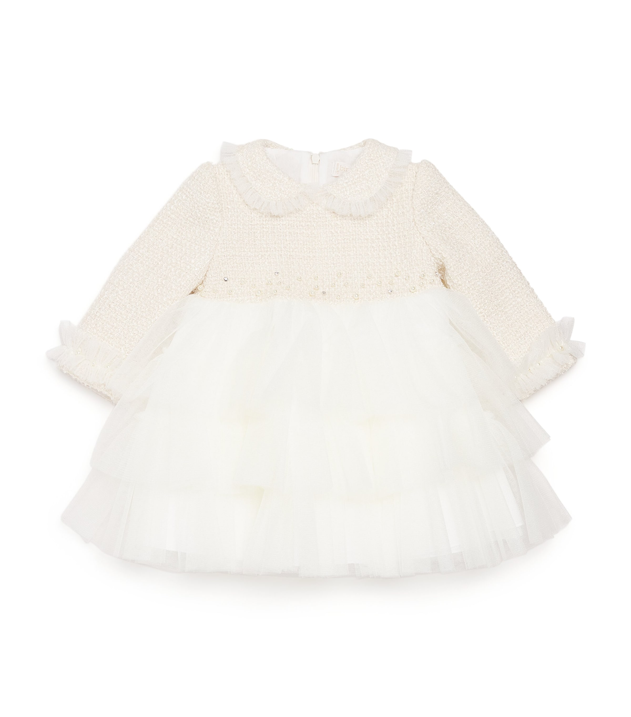Bimbalò Tweed And Tulle Panna Dress In Neutral