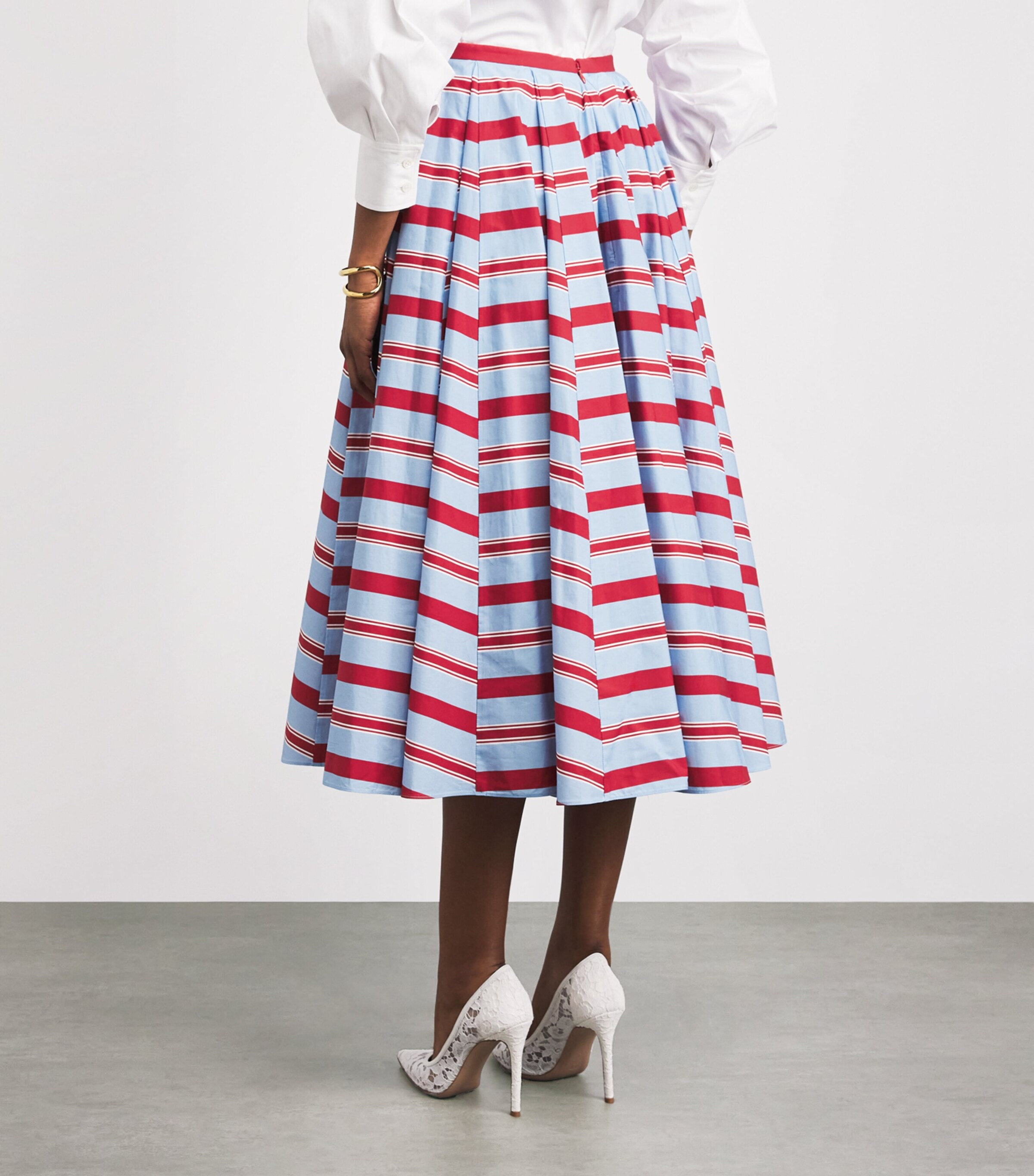 Emilia Wickstead Womens Organic Cotton Stripe Rhea Midi Skirt Bayedere Stripe Image 5