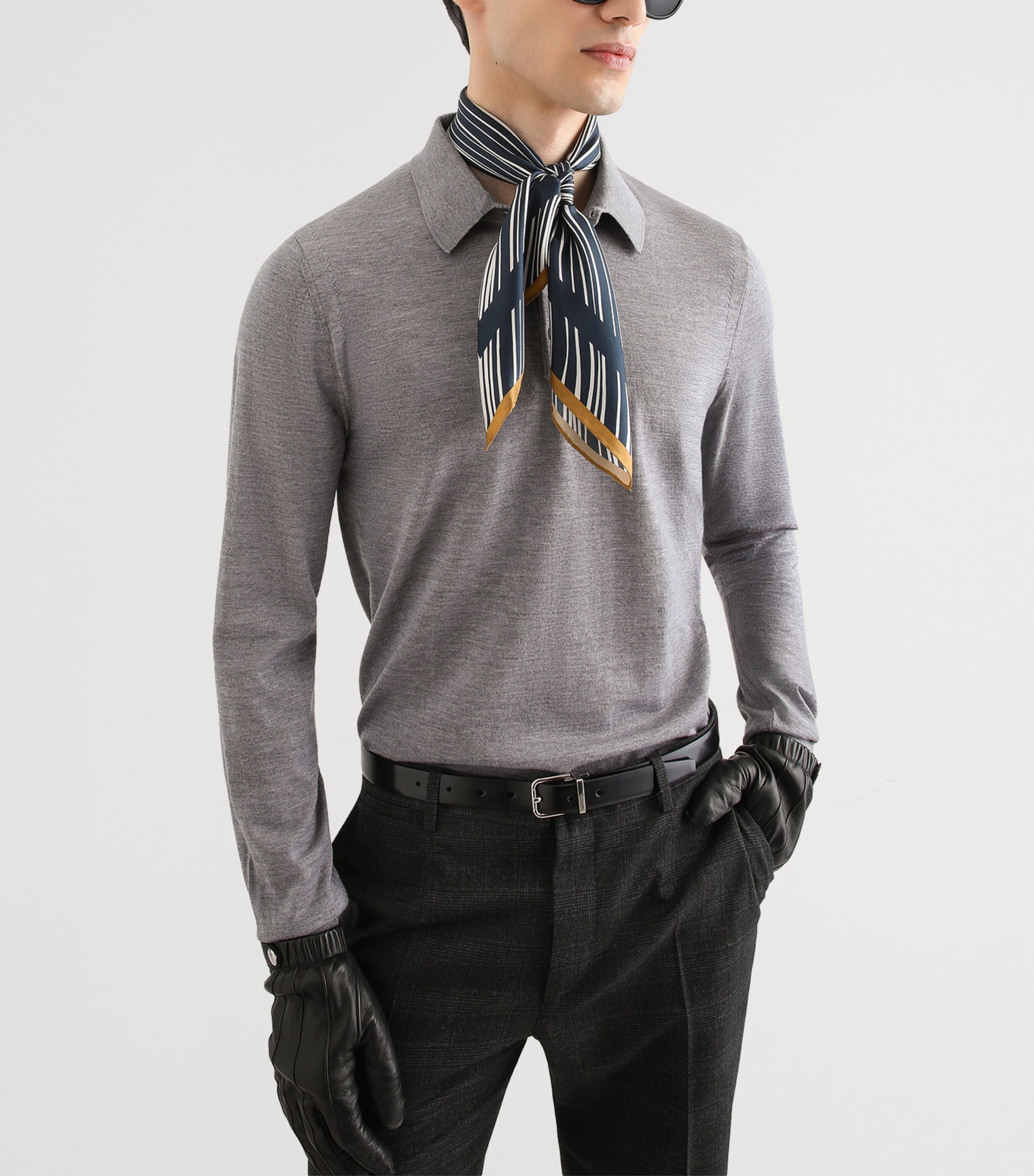 Dolce&Gabbana Mens Cashmere Polo Sweater Grigio Chiar Image 2