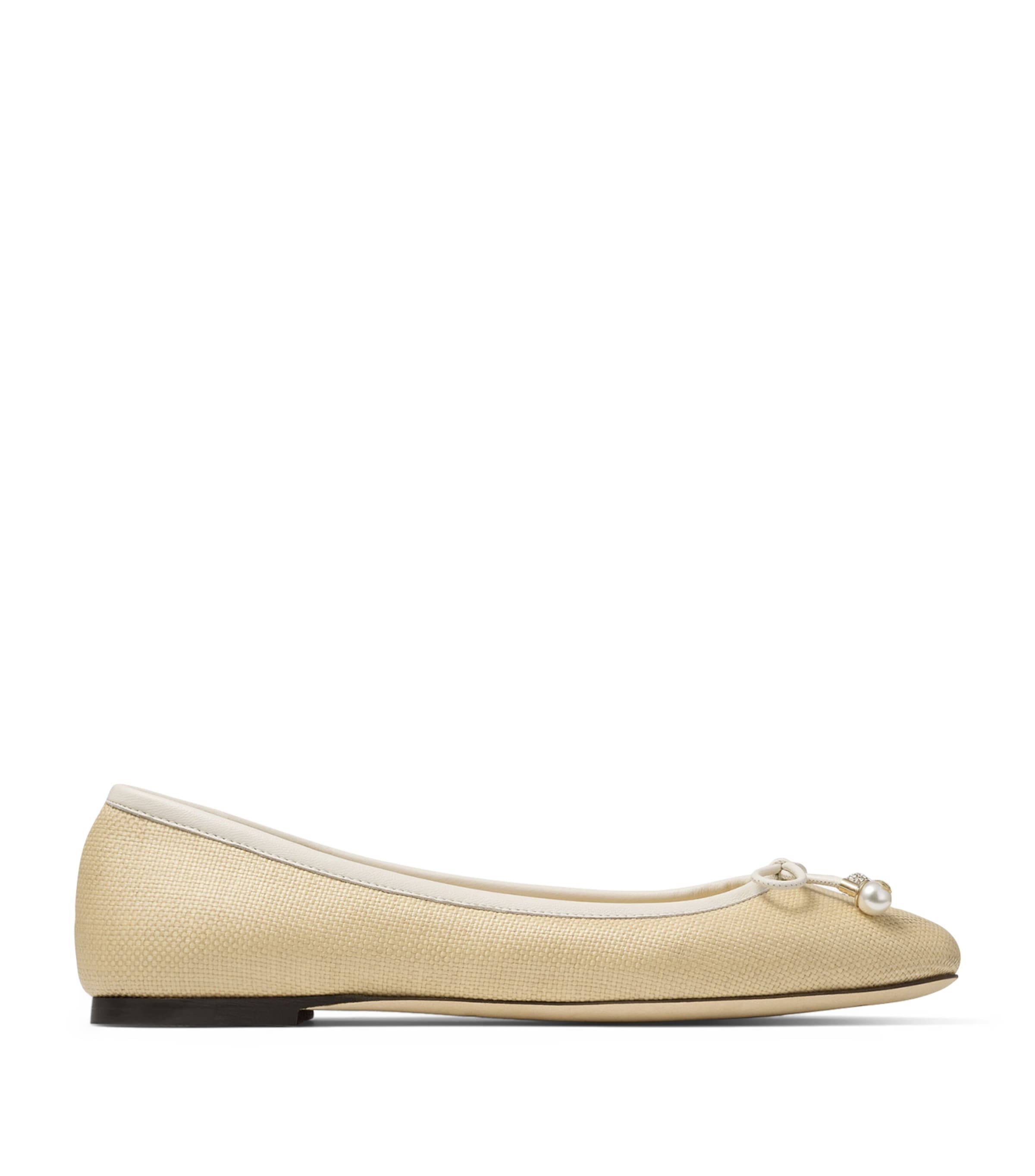 Shop Jimmy Choo Elme Raffia Ballet Flats In White