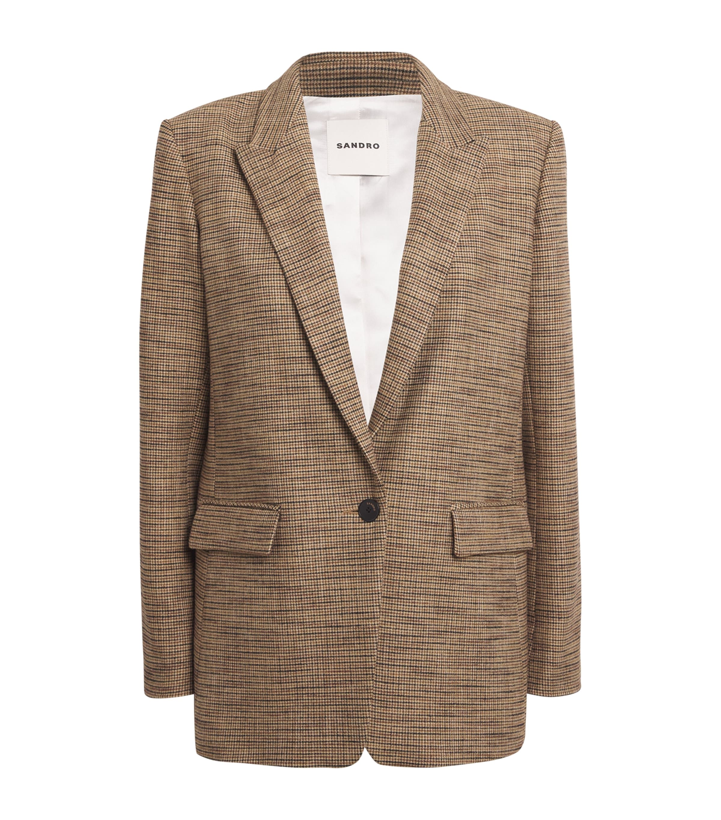 Shop Sandro Single-breasted Houndstooth Blazer In Brown