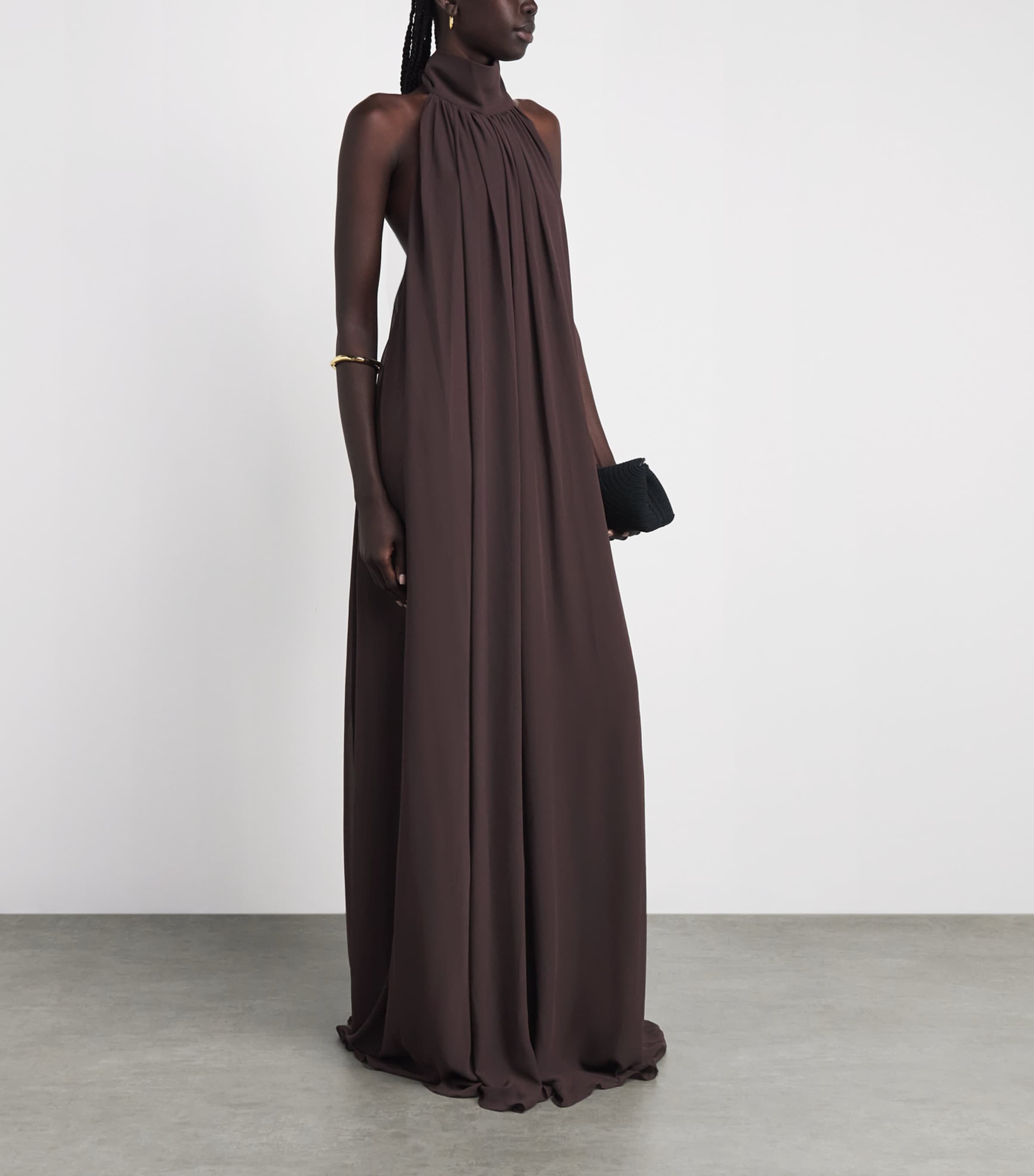 De La Vali Womens Chiffon Halterneck Adela Maxi Dress Umber Brown Image 2