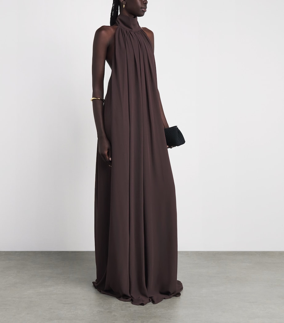 De La Vali Womens Chiffon Halterneck Adela Maxi Dress Umber Brown Image 2