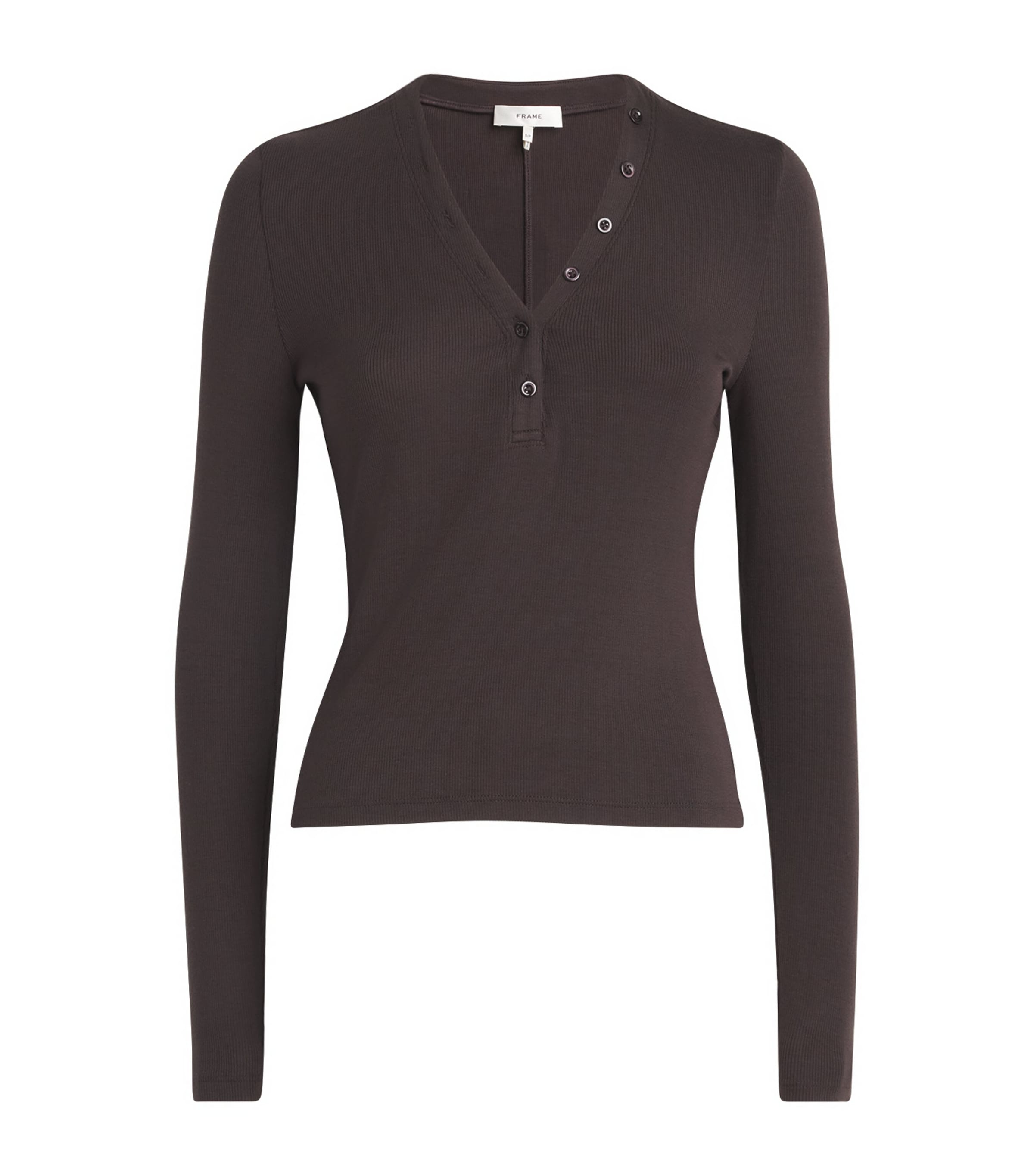 Frame Modal Ribbed Henley T-shirt In Brown
