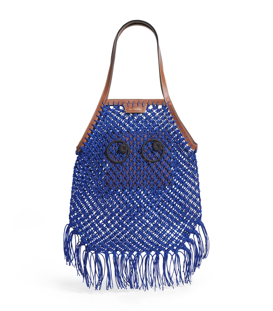Macrame Fringe Eyes Tote Bag ELECTRIC BLUE Image 1