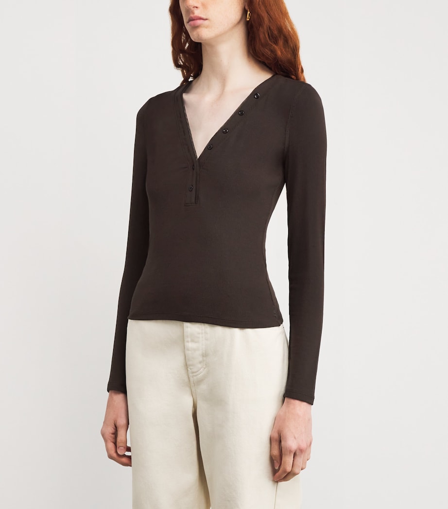 Modal Ribbed Henley T-Shirt COFFEE Image 3