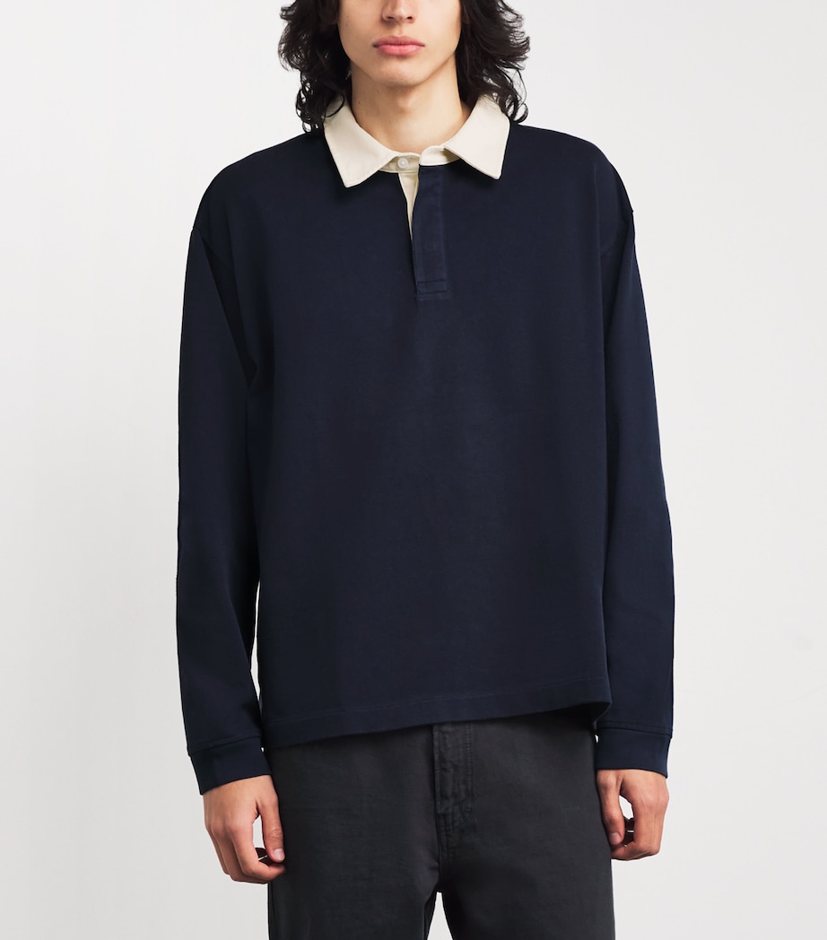 FRAME Mens Contrast-Collar Rugby Sweatshirt Dark Navy Image 3