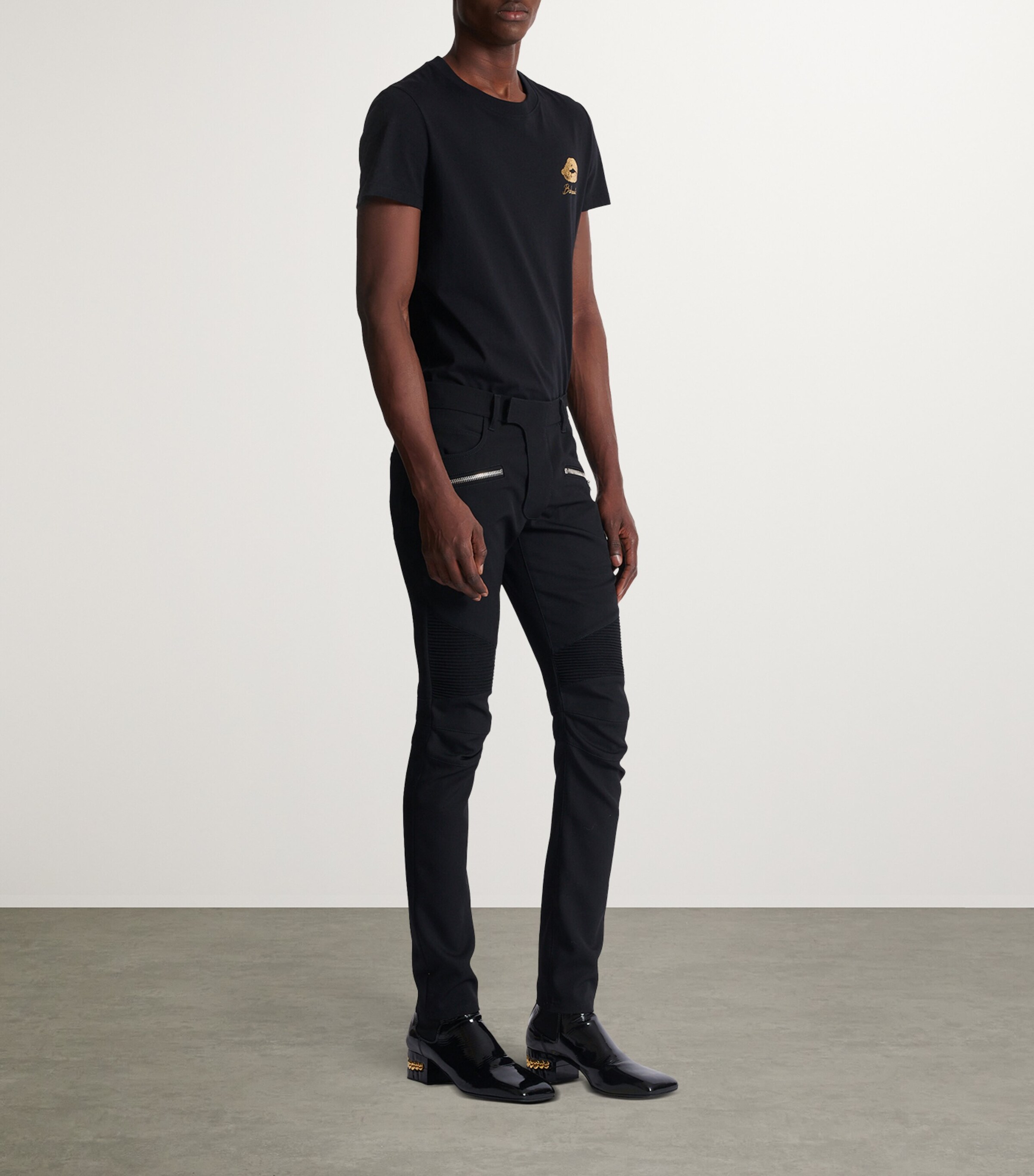 Balmain Mens Wool Slim Biker Trousers Noir Image 2