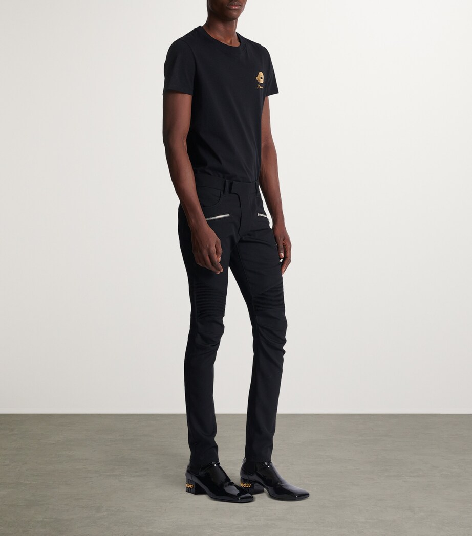 Balmain Mens Wool Slim Biker Trousers Noir Image 2