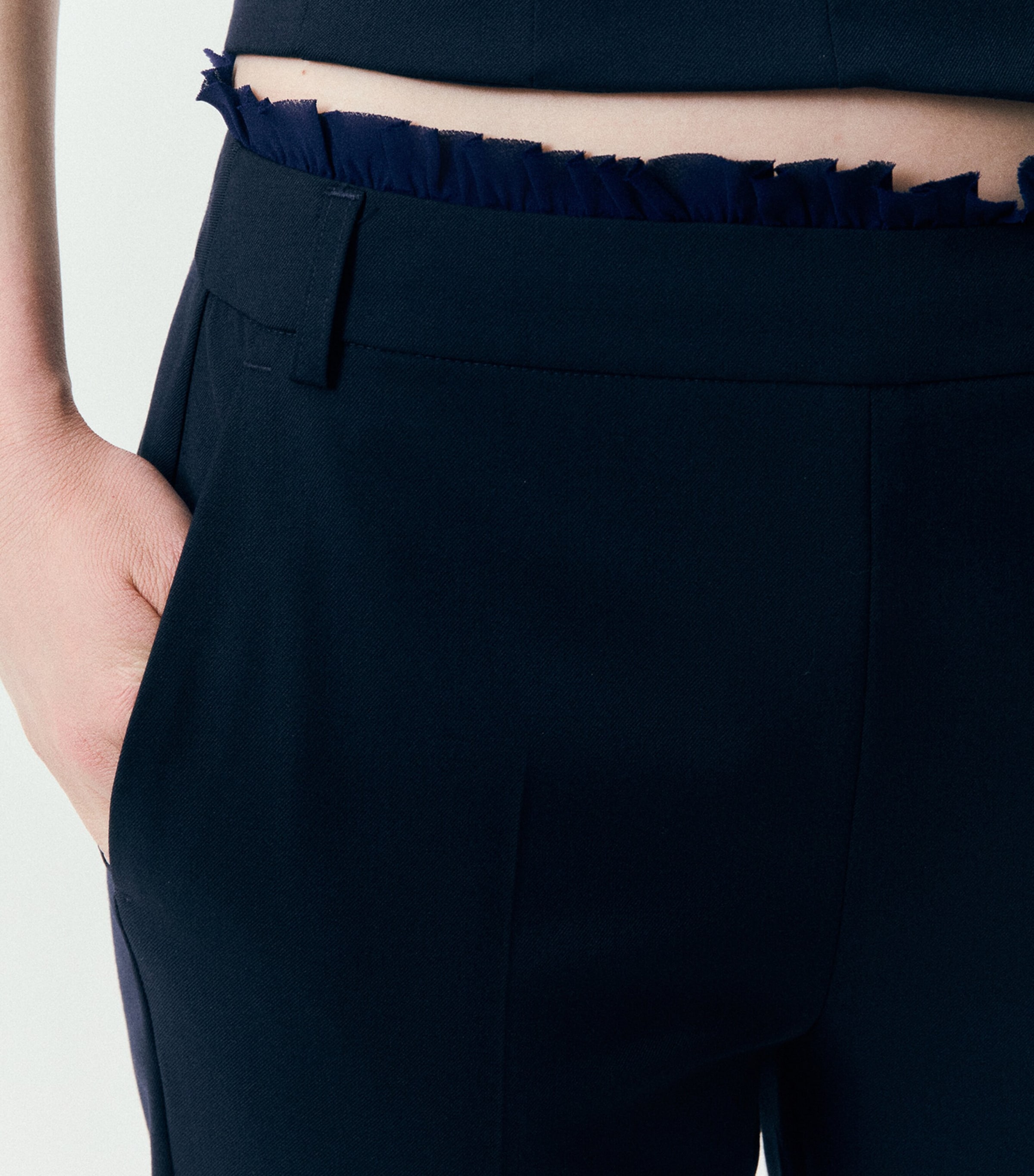 Marella Womens Ruffle-Trim Flared Trousers Navy Image 5