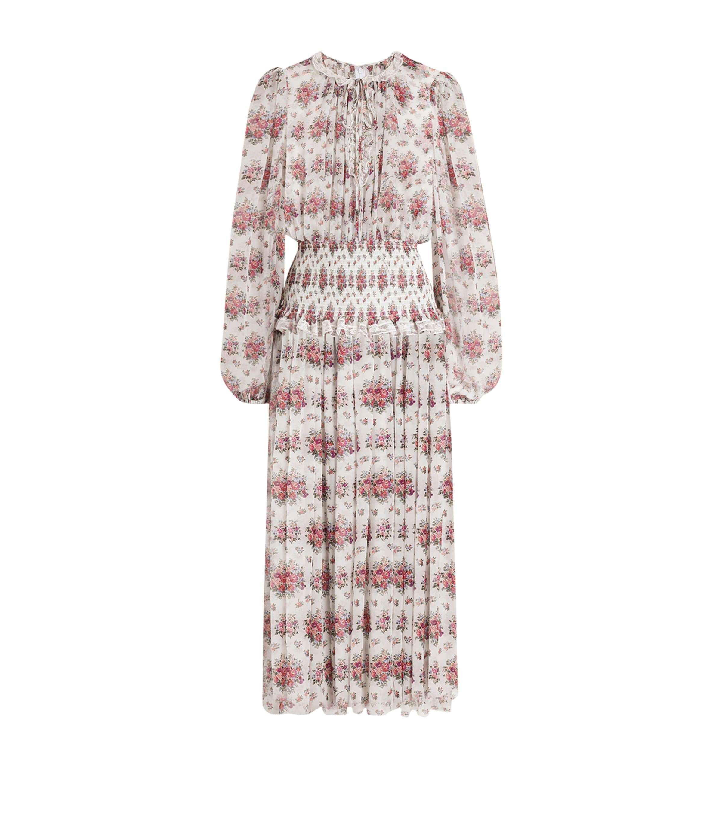 Dolce&Gabbana Womens Silk-Blend Floral Midi Dress Mazz Image 1