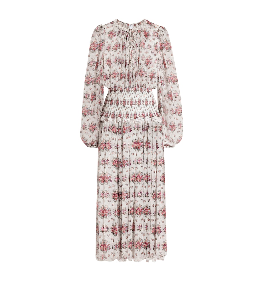 Dolce&Gabbana Womens Silk-Blend Floral Midi Dress Mazz Image 1