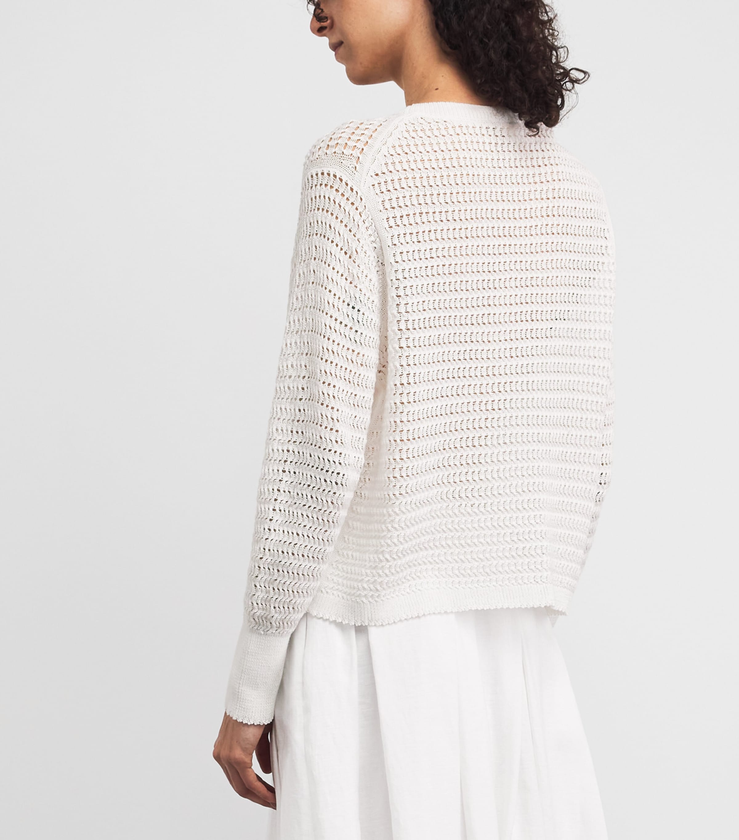 Lafayette 148 Womens Cotton Open-Knit Sweater White White Image 5