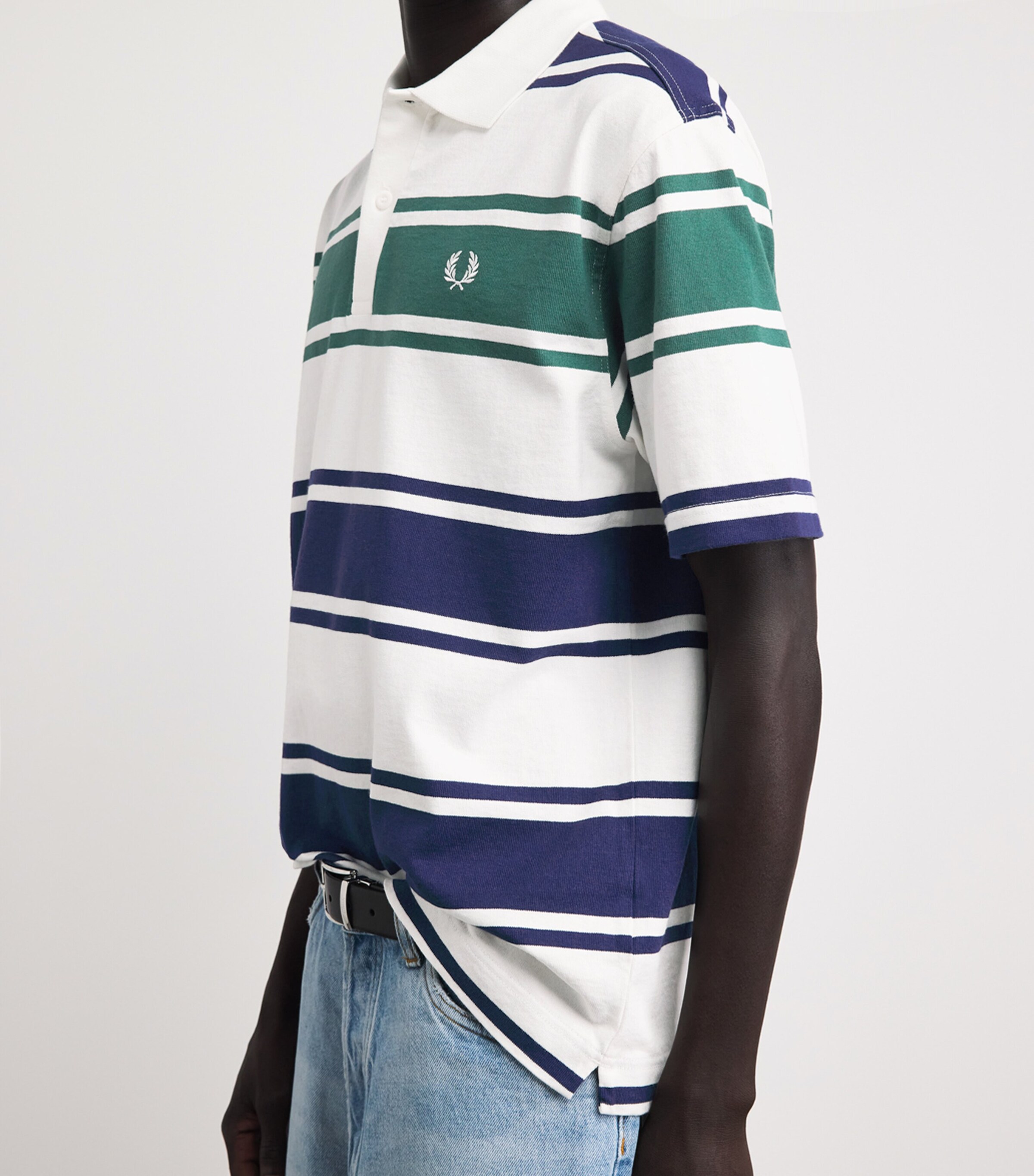 Fred Perry Mens Cotton Stripe Polo Shirt Snow White Image 3