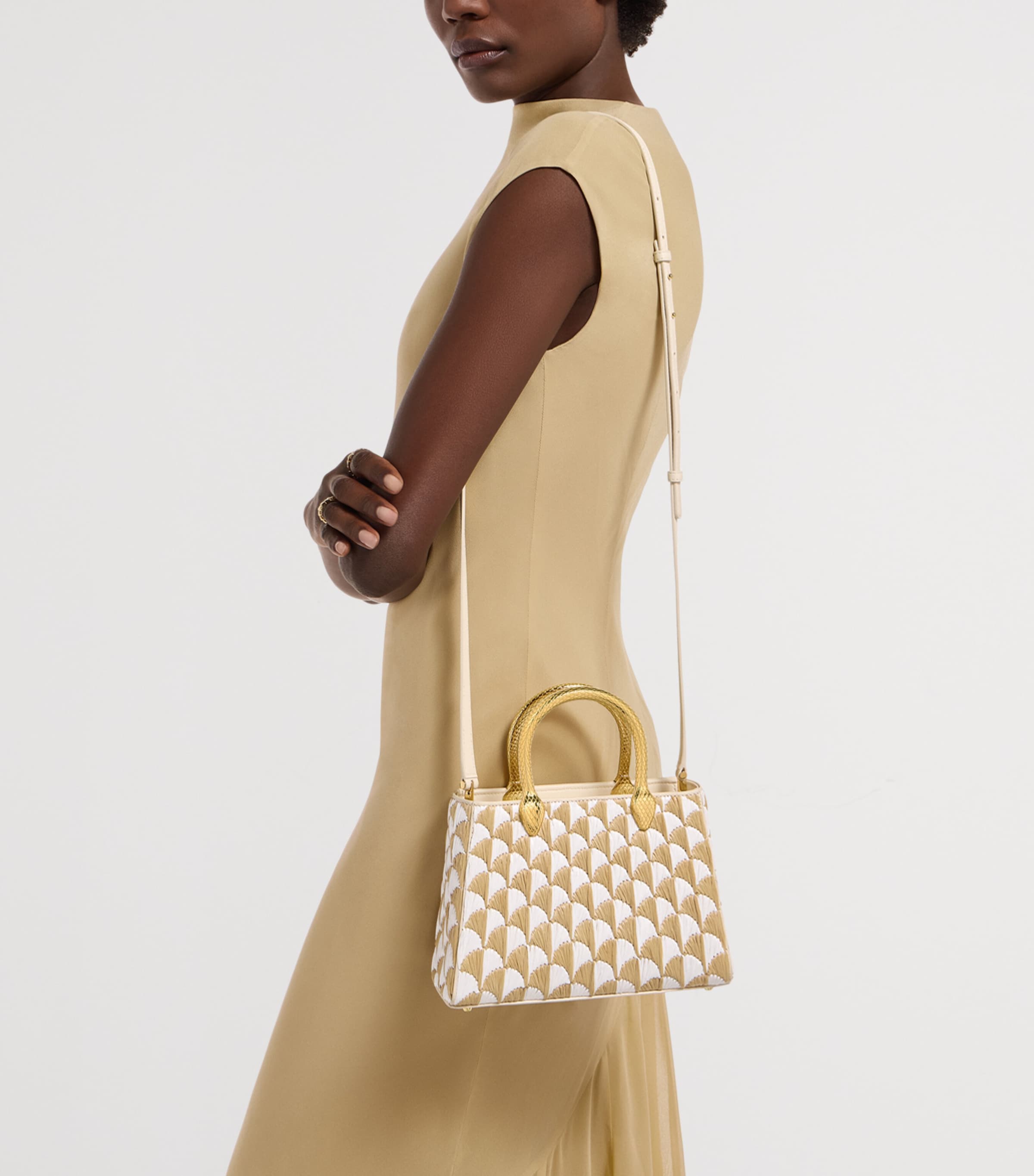 Bvlgari Raffia Serpentine Duo Top-Handle Bag Beige Medium Image 3