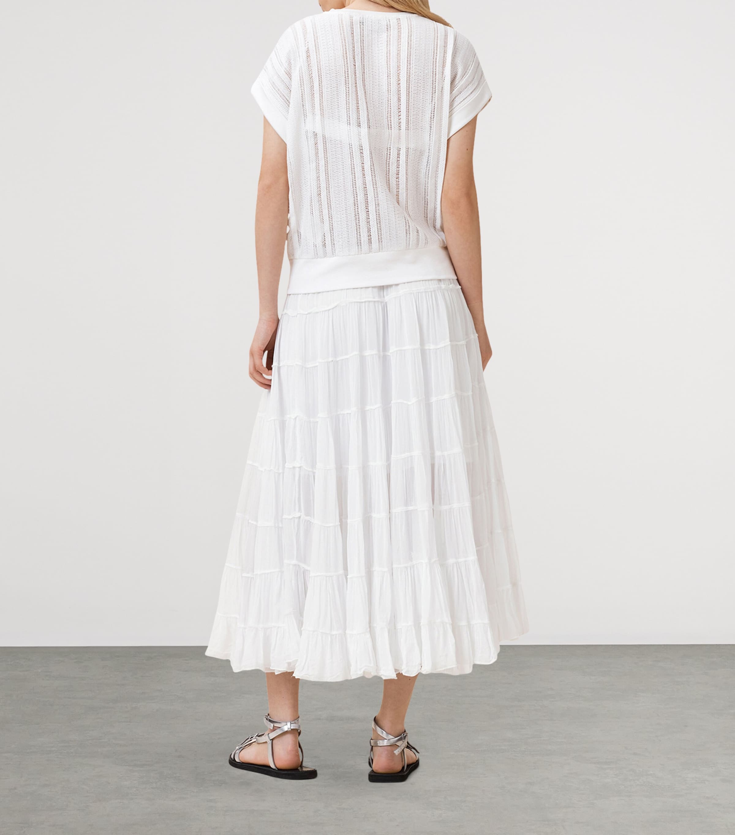 AllSaints Womens Eva Tiered Midi Skirt Chalk White Image 4
