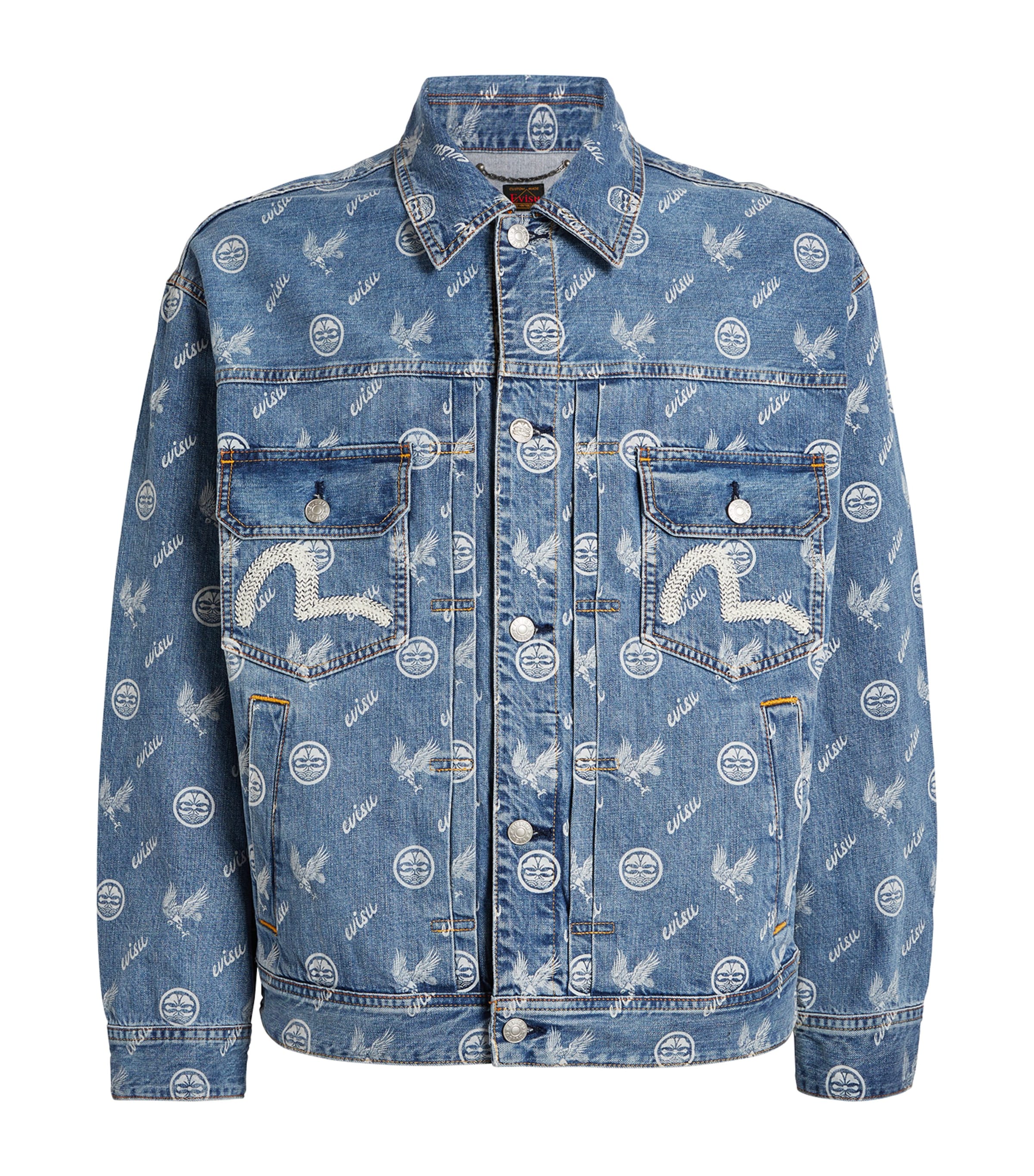 Evisu Denim Printed Jacket In Navy