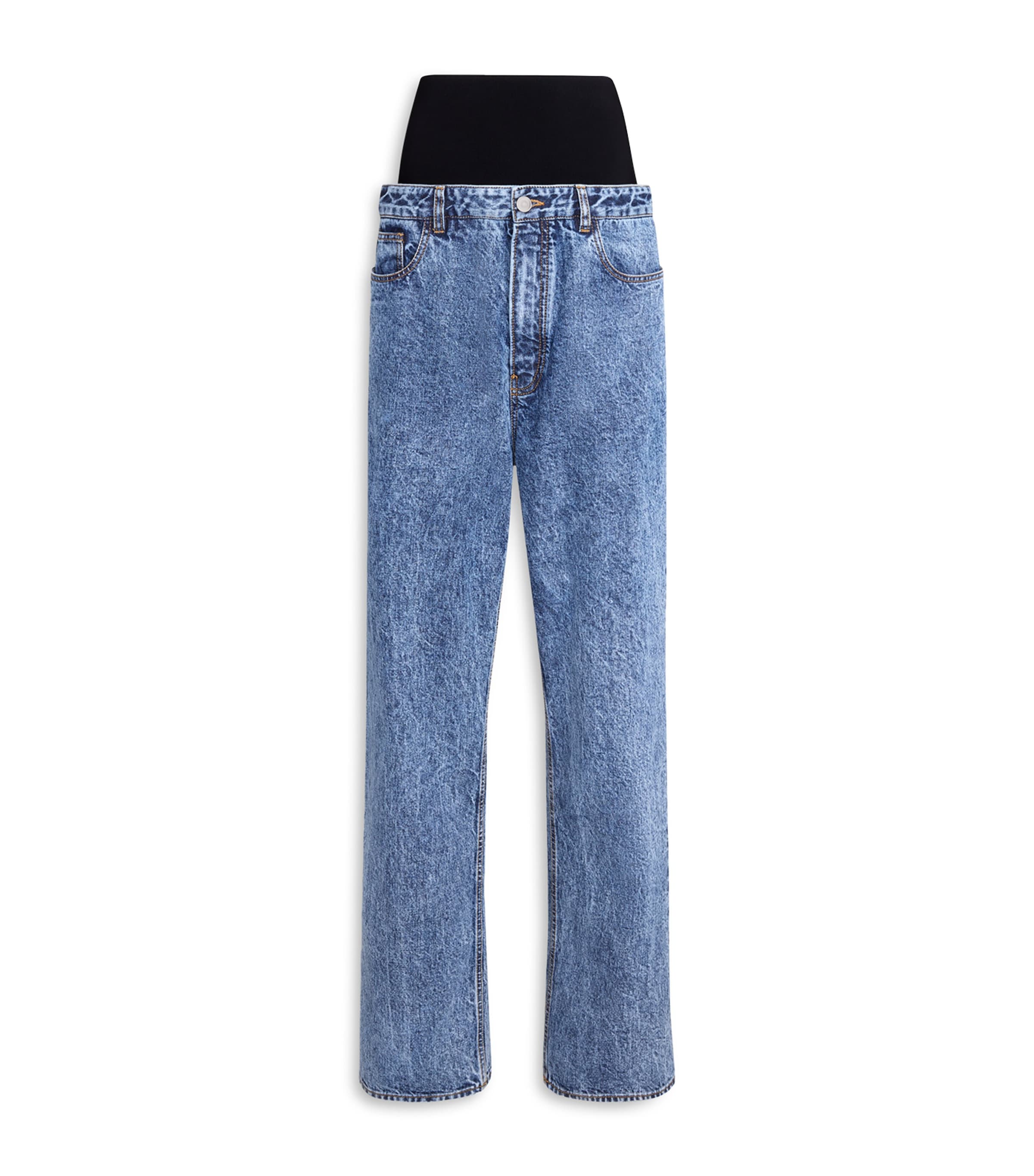 Alaïa Snow Denim Jeans With Knit Band In Blue