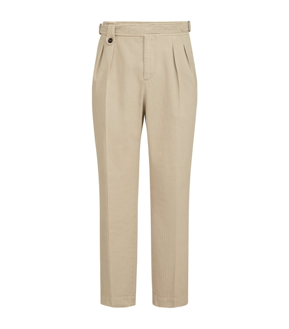 Brunello Cucinelli Mens Cotton Chevron Double-Pleated Trousers Image 1