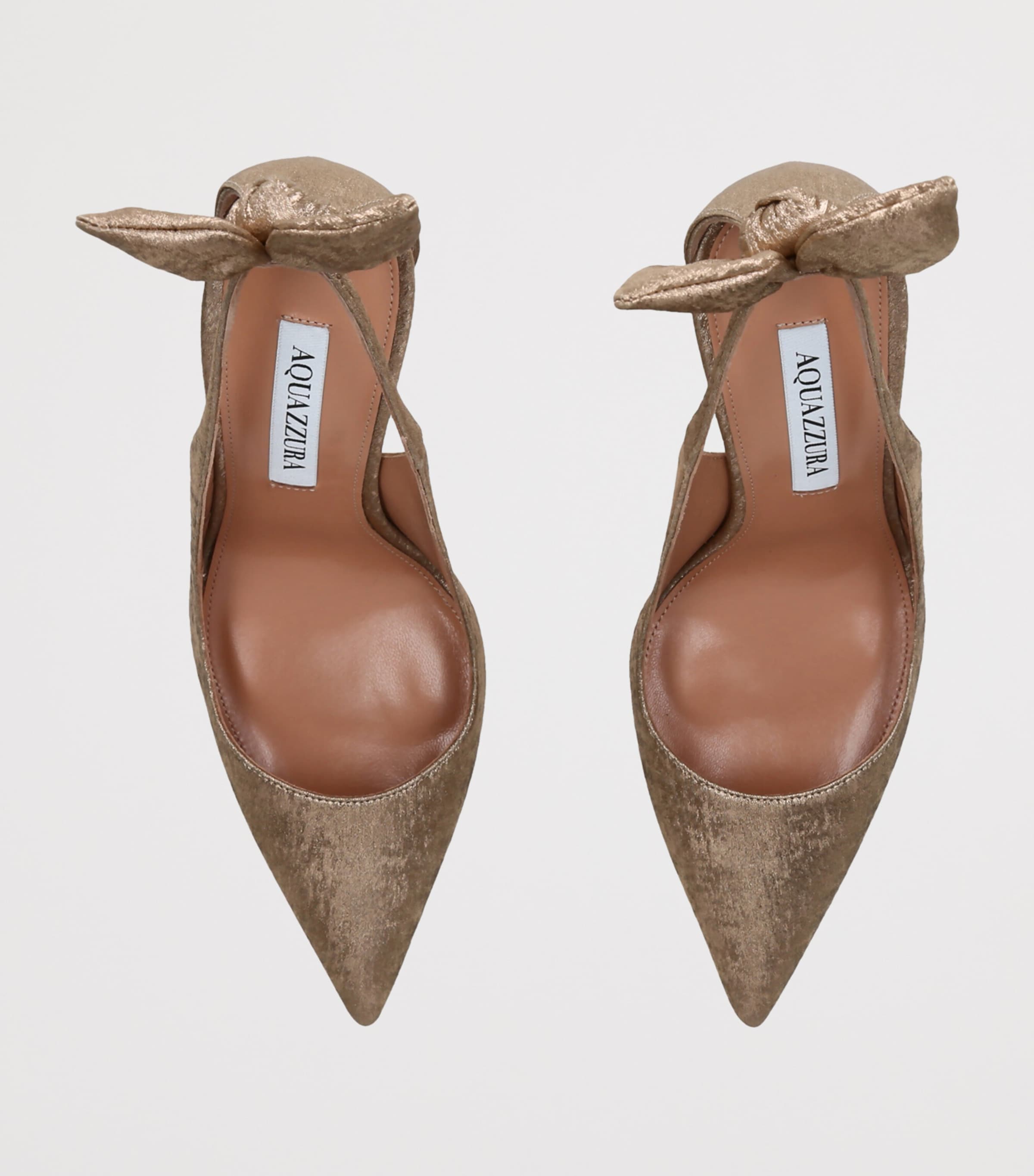 Aquazzura Satin Bow Tie Pumps 105 Gold Image 2