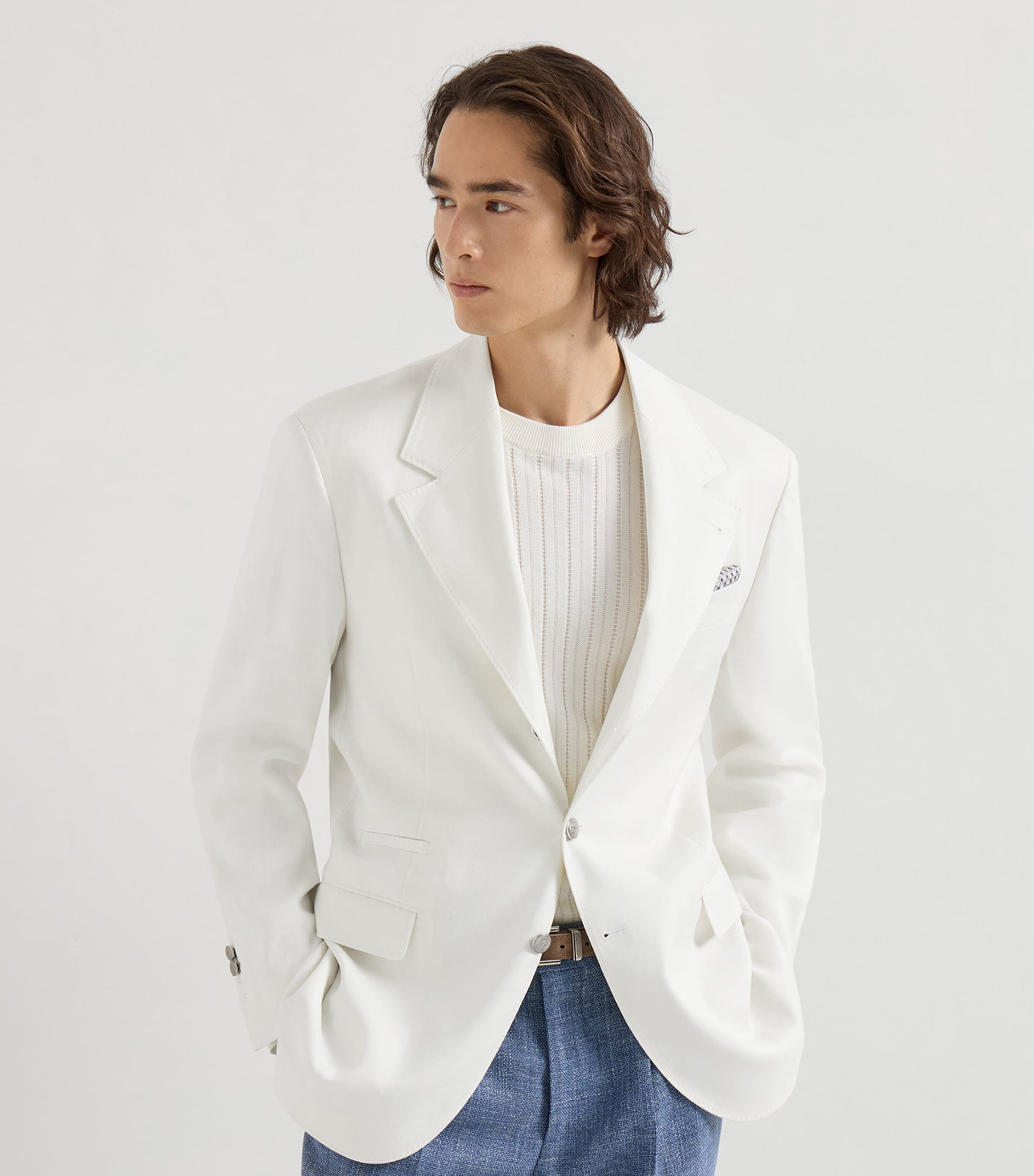 Brunello Cucinelli Mens Linen-Wool Single-Breasted Blazer Image 3