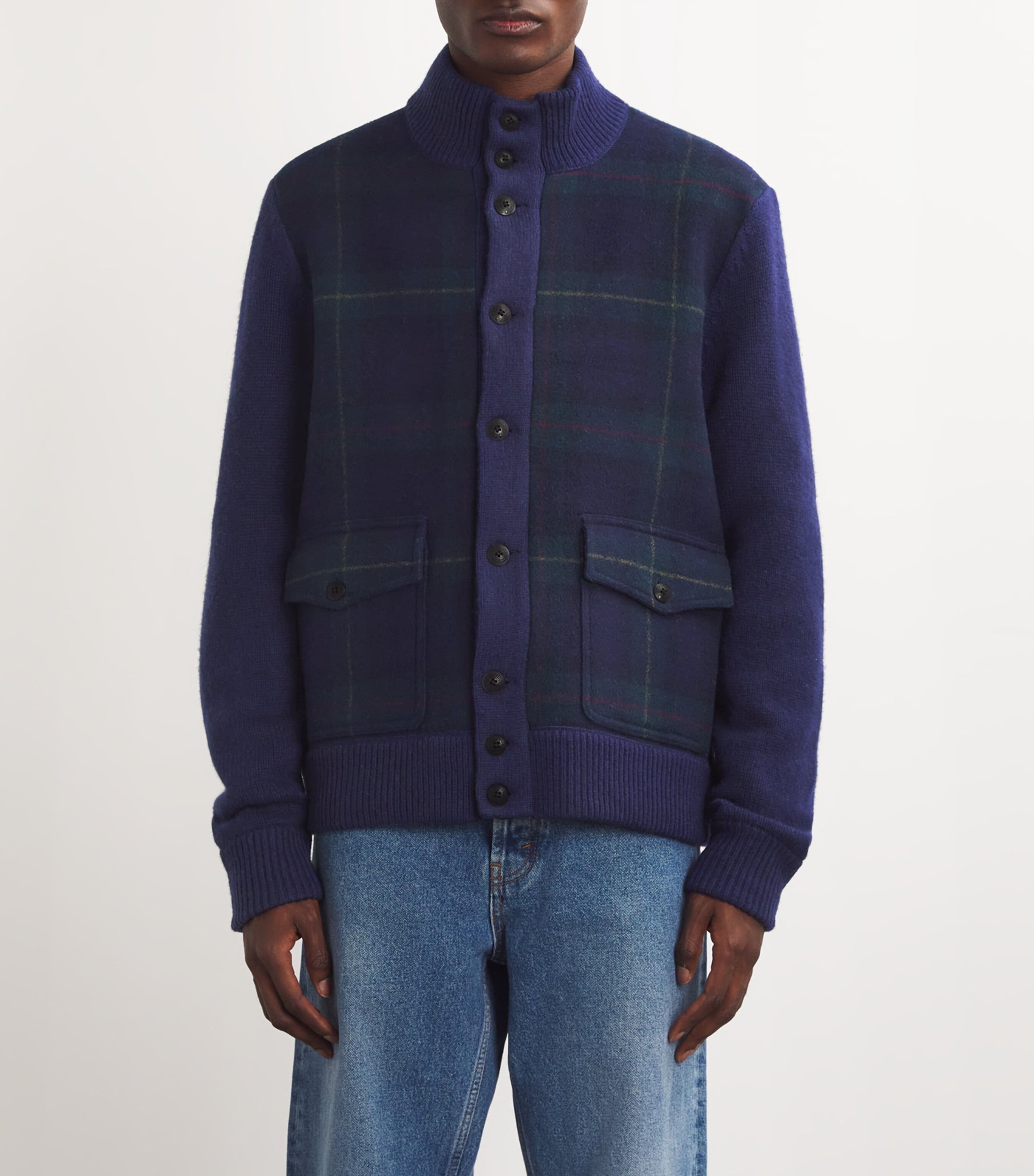 Polo Ralph Lauren Mens Wool Tartan Cardigan Blue Image 3