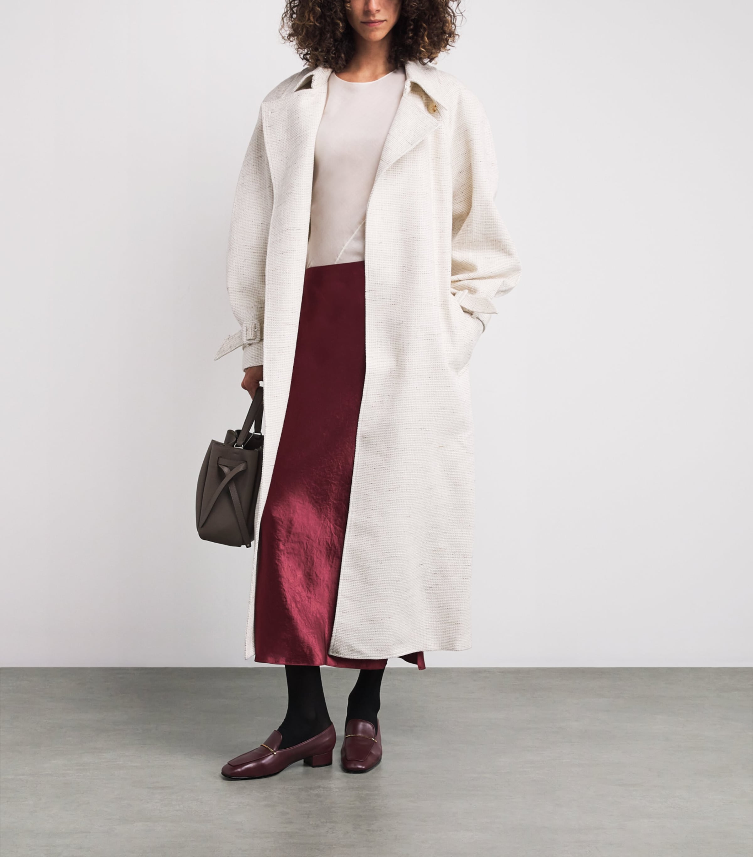 Satin Crinkled Midi Skirt BORDEAUX-939BOR Image 2