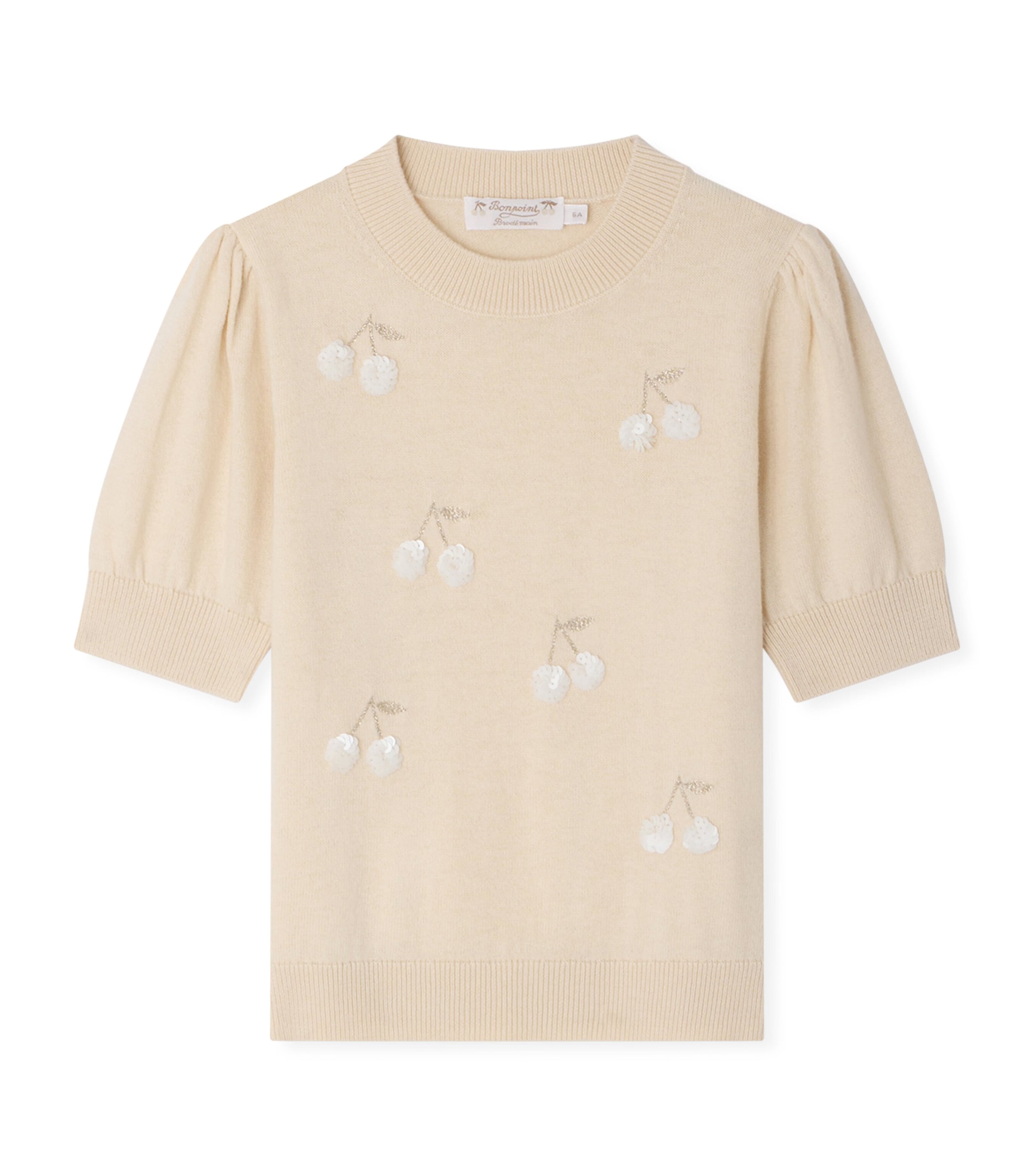 Bonpoint Wool-Cotton Short-Sleeve Sweater (10-14 Years) Upb Ecru Image 1