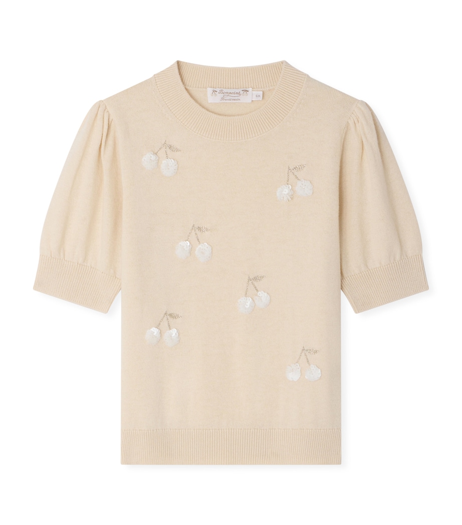 Bonpoint Wool-Cotton Short-Sleeve Sweater (10-14 Years) Upb Ecru Image 1