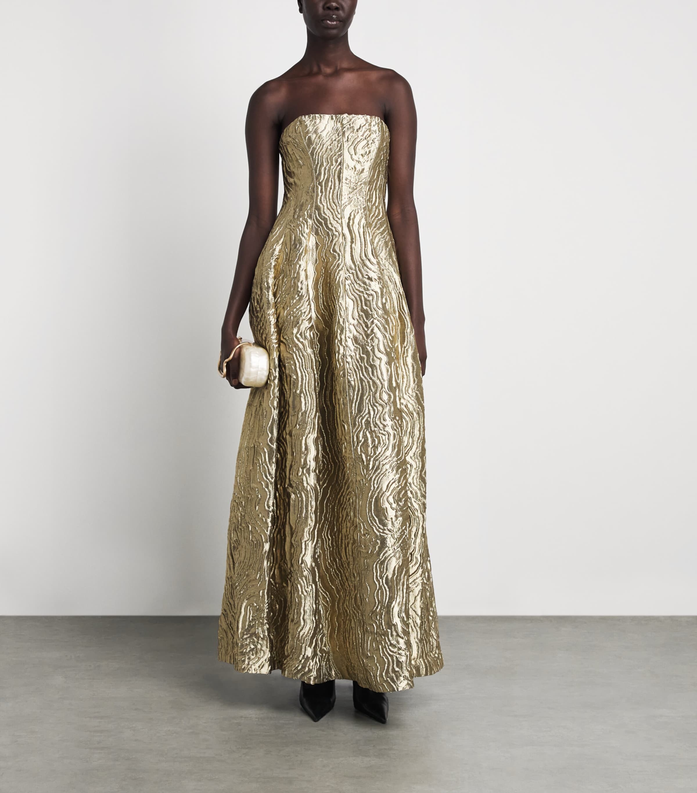 Simkhai Womens Metallic Jacquard Celeste Gown Light Gold Image 2