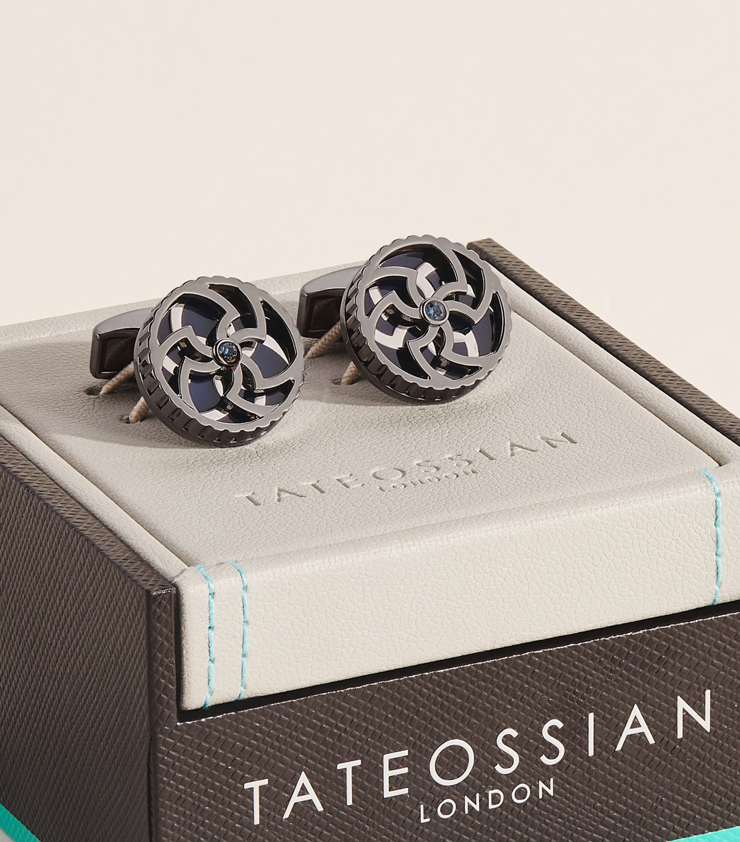 Tateossian Gunmetal and Palladium Trinity Cufflinks Navy Image 3