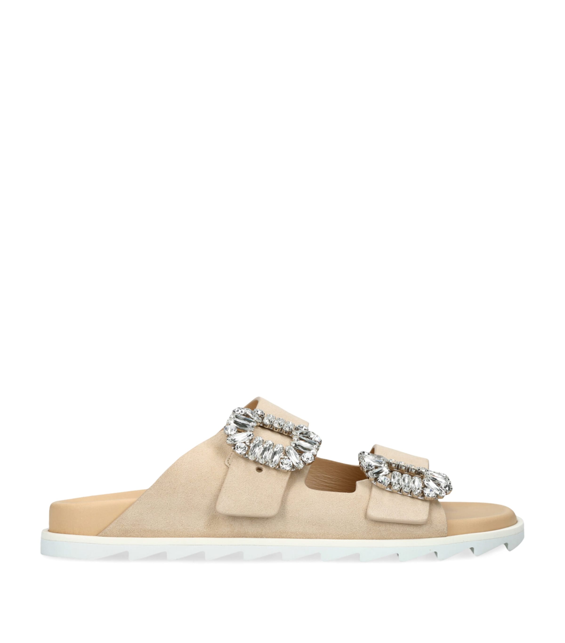 ROGER VIVIER LEATHER SLIDY VIV STRASS SANDALS