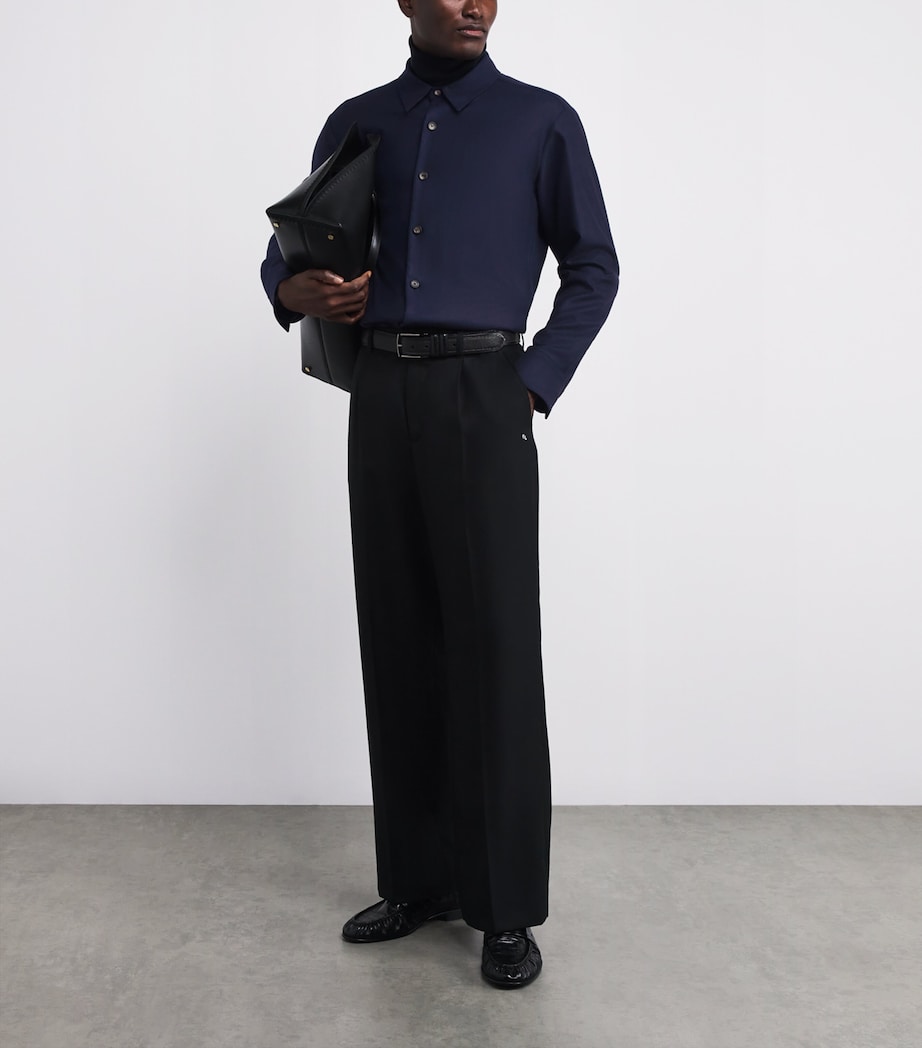 Wool-Blend Button-Up Shirt 4503 BLK BLU PTTN Image 2