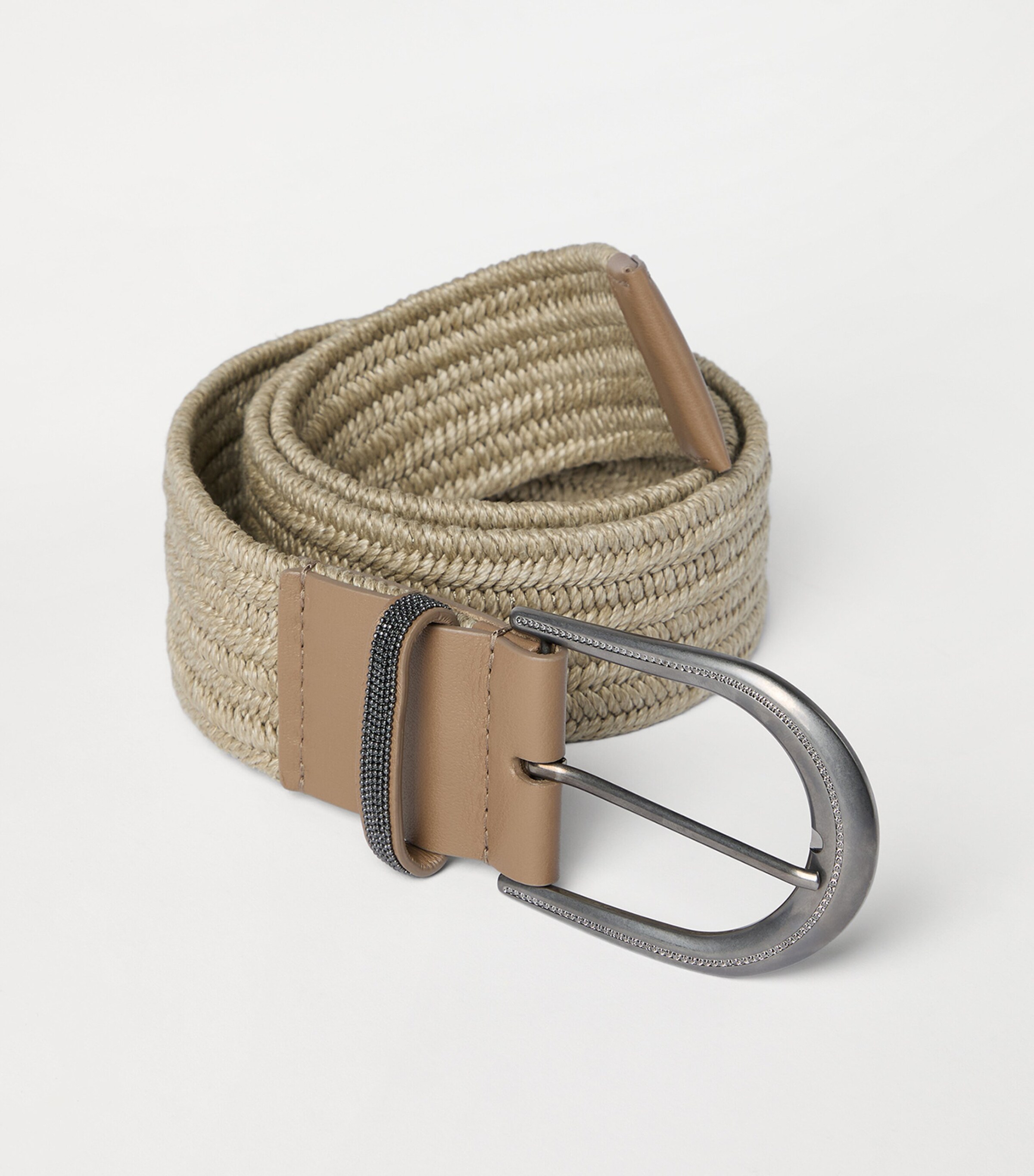 Brunello Cucinelli Linen-Blend Braided Monili-Detail Belt Cgreg Image 2
