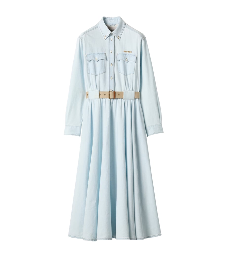 Miu Miu Womens Chambray Belted Midi Dress Image 1
