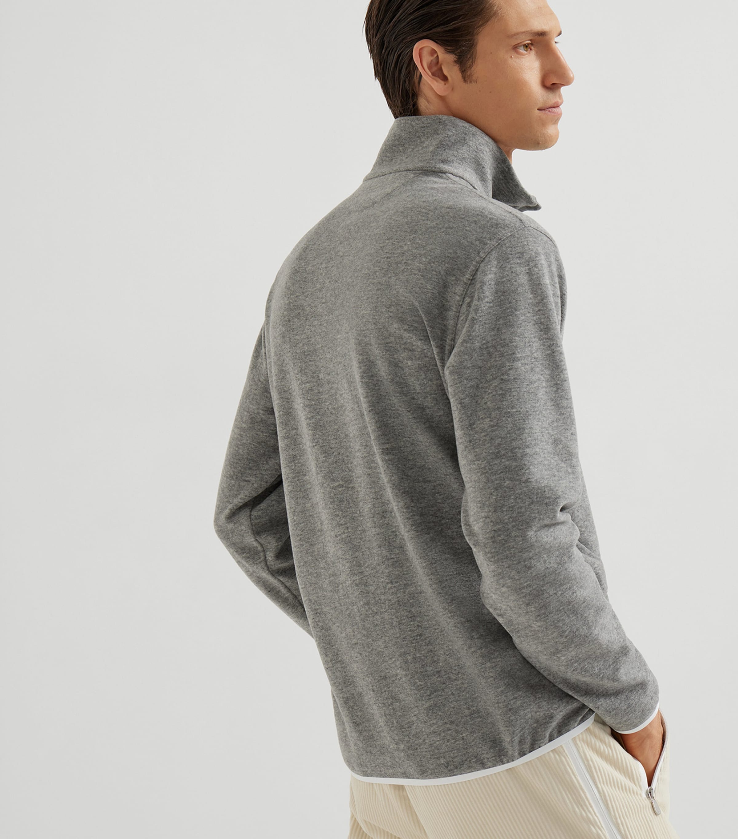 Brunello Cucinelli Grey Cashmere-Blend Quarter-Zip