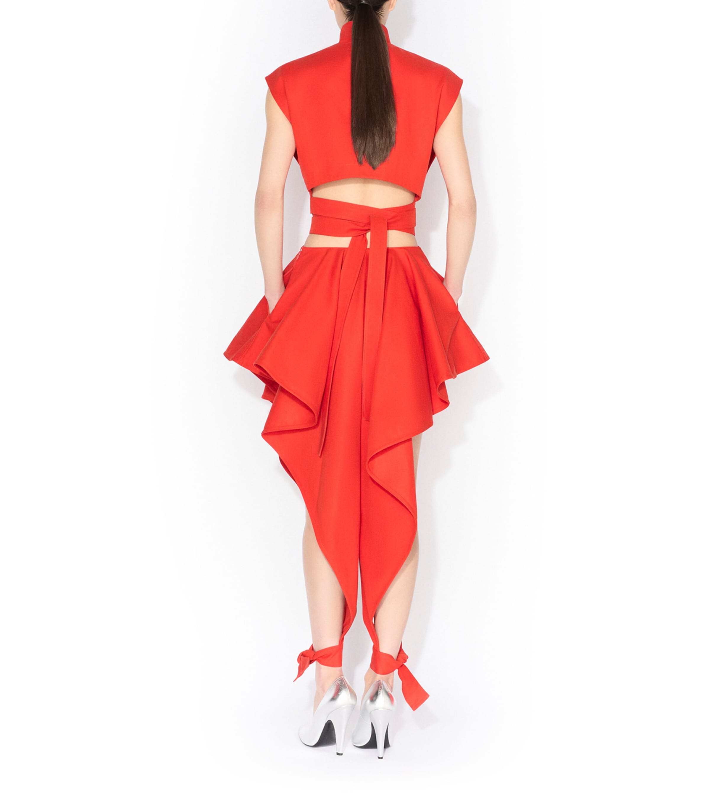 Alaïa Womens Cotton Gabardine Open-Leg Trousers Orange Sanguine Image 3
